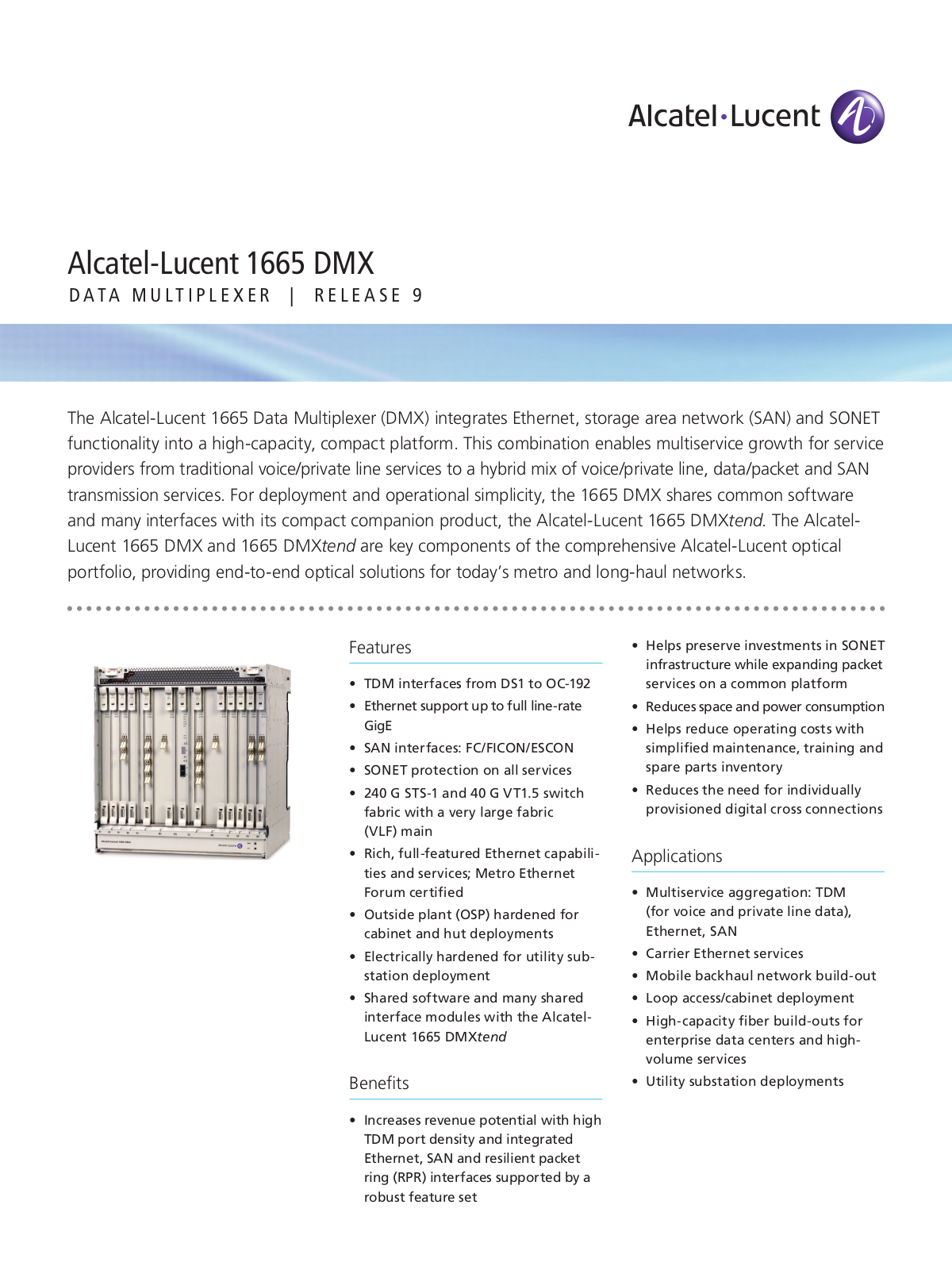 Alcatel-lucent 1665 DATA MULTIPLEXER DATASHEET