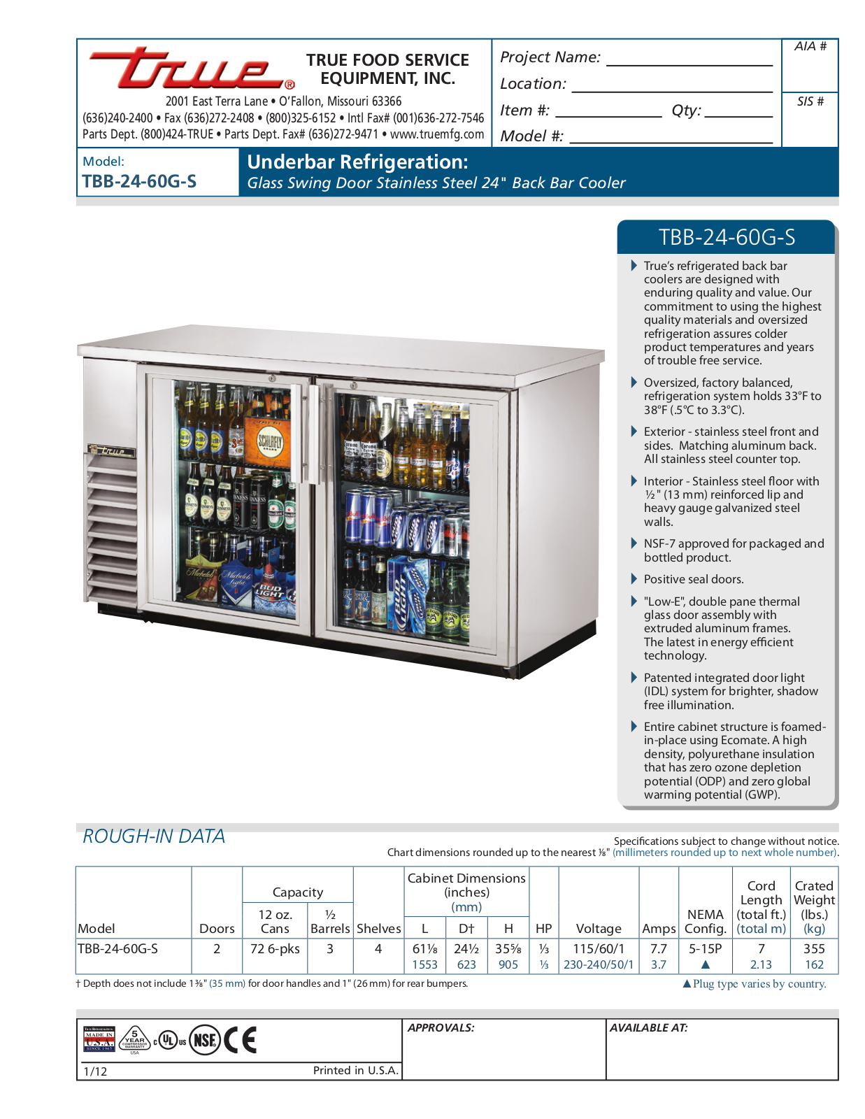 True TBB-24-60G-S User Manual