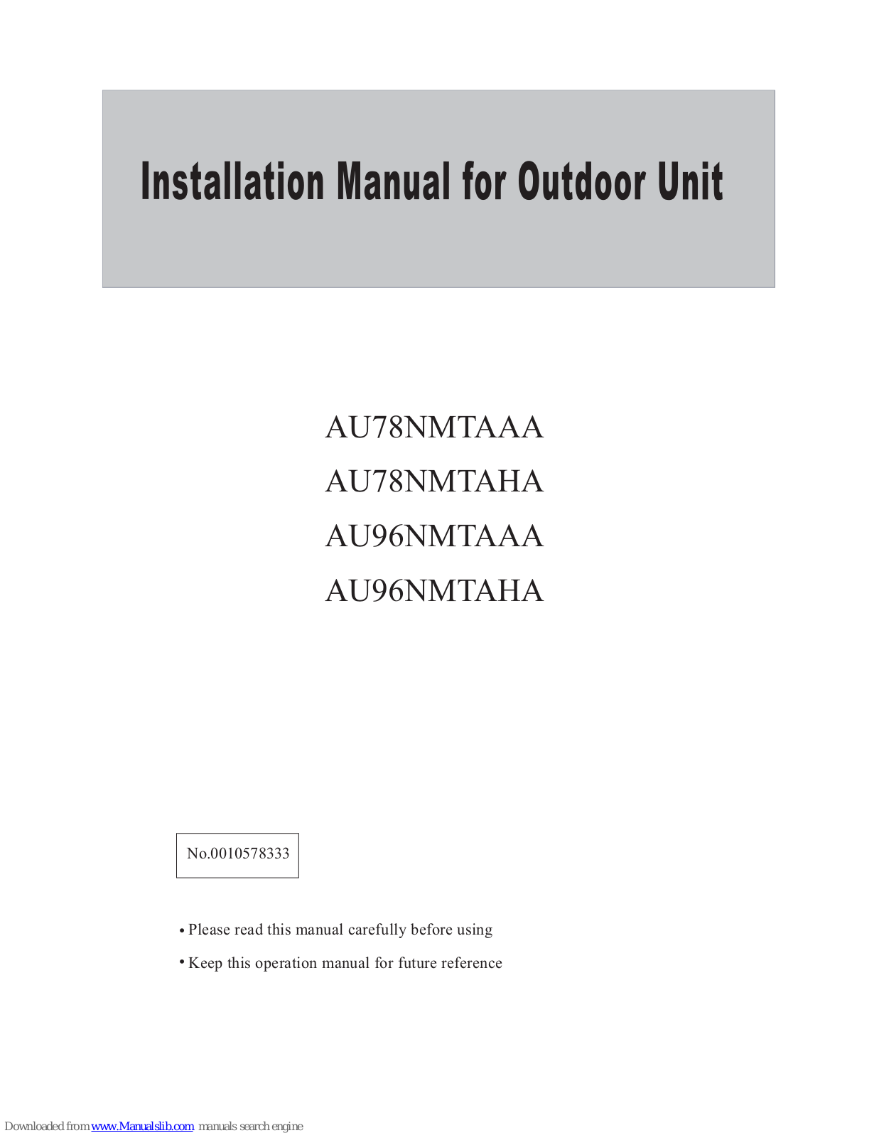 Haier AU78NMTAAA, AU78NMTAHA, AU96NMTAAA, AU96NMTAHA Installation Manual