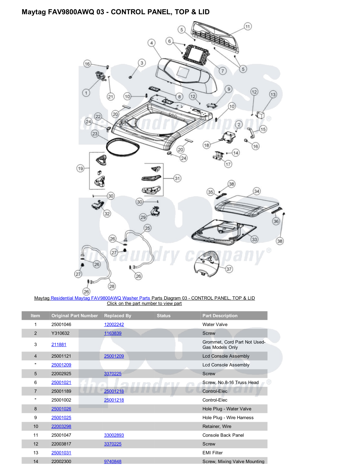 Maytag FAV9800AWQ Parts Diagram