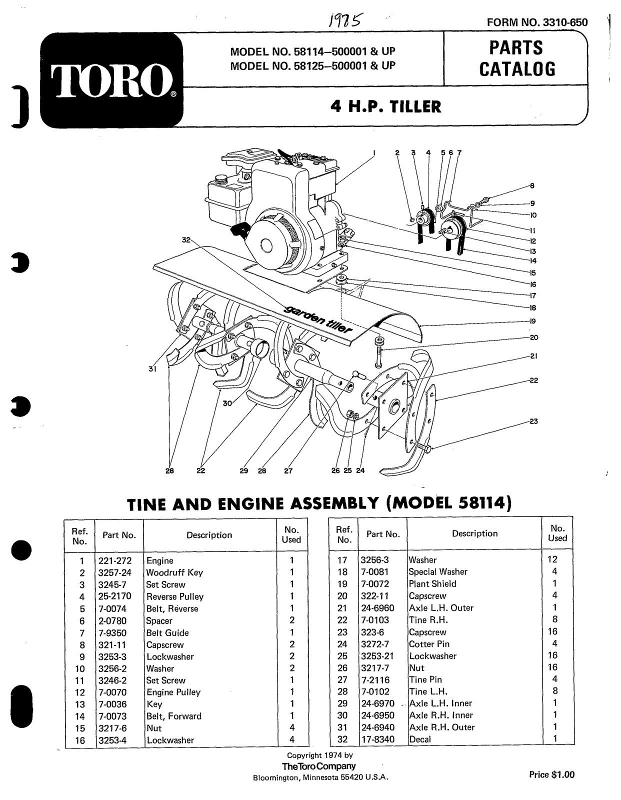 Toro 58114, 58125 Parts Catalogue