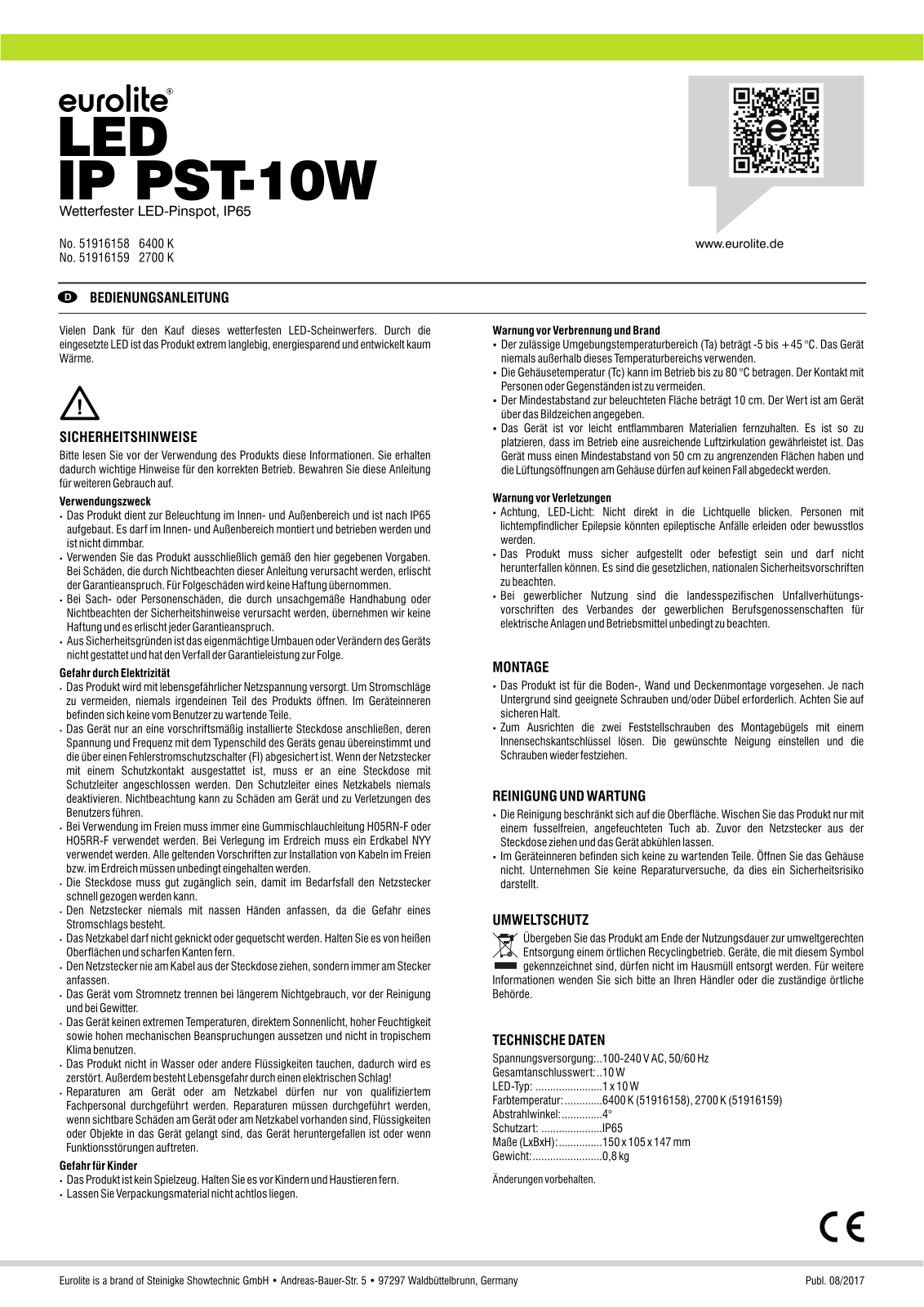 Eurolite LED IP PST-10W User guide - ManualMachine.com