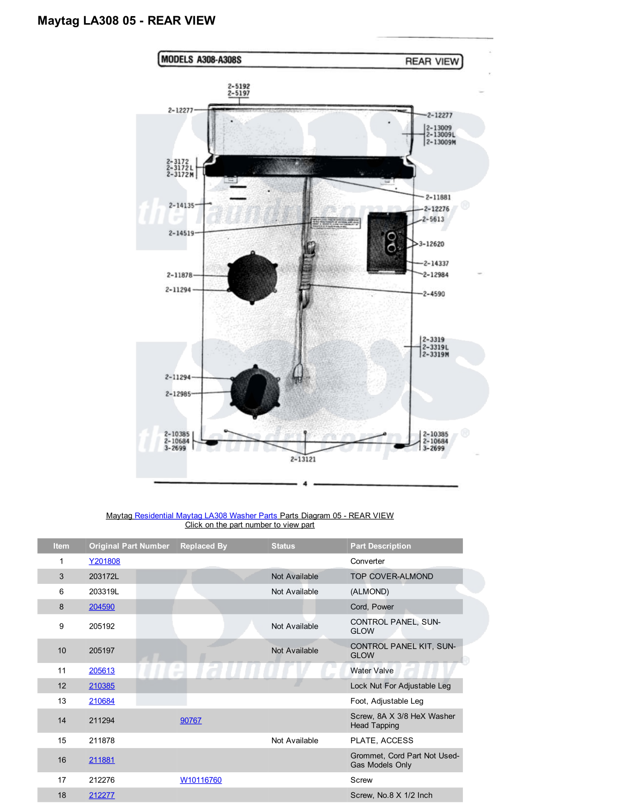 Maytag LA308 Parts Diagram