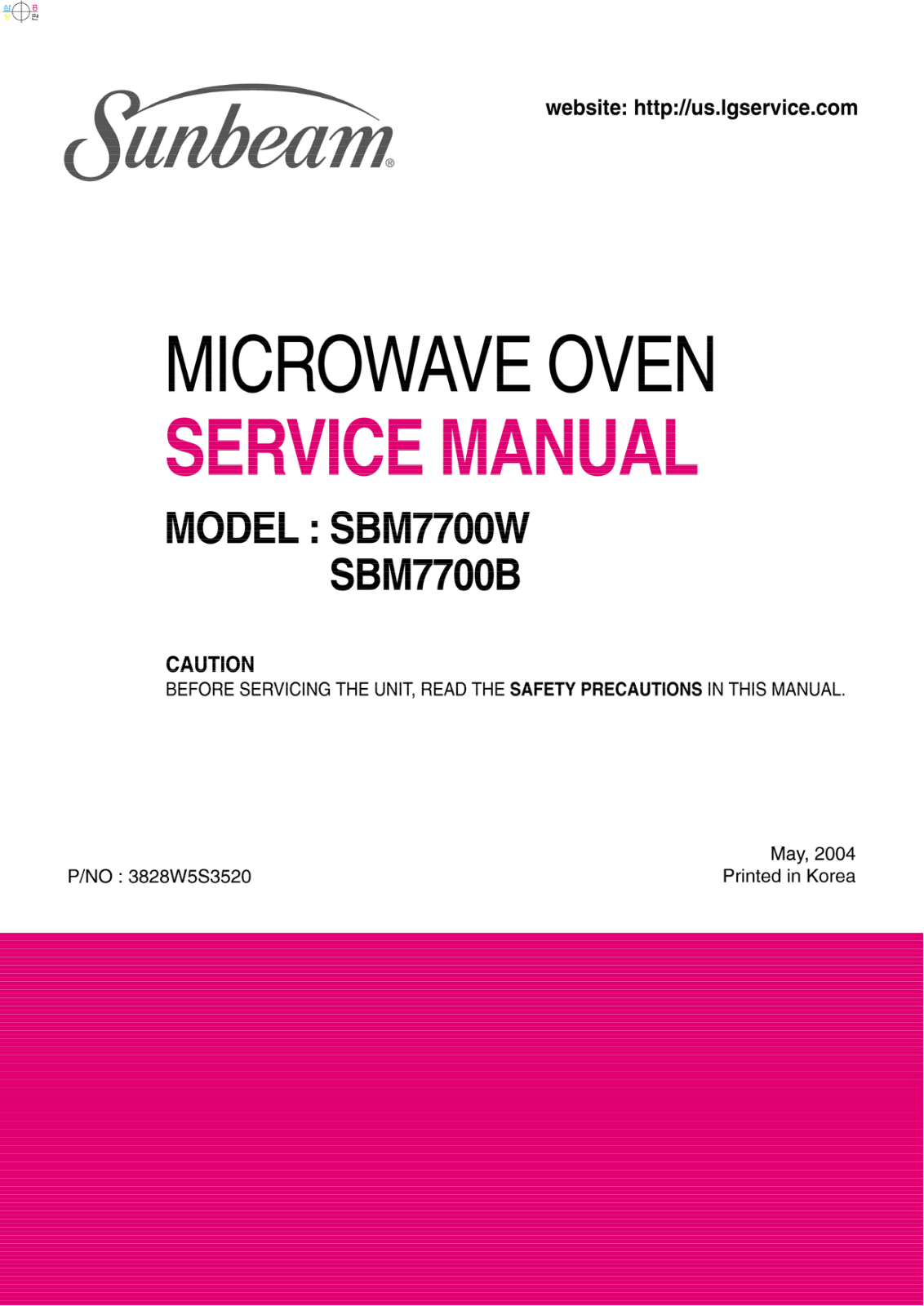 Sunbeam Sbm7700w01, Sbm7700w, Sbm7700b Service Manual