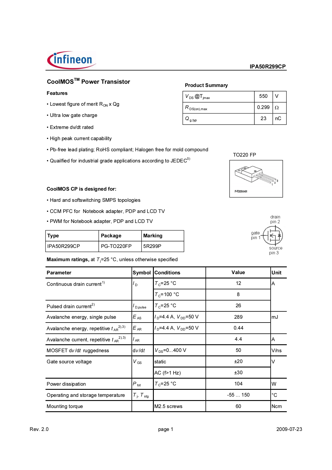 Datasheet ipa50r299cp_rev2.0 Datasheet - ManualMachine.com