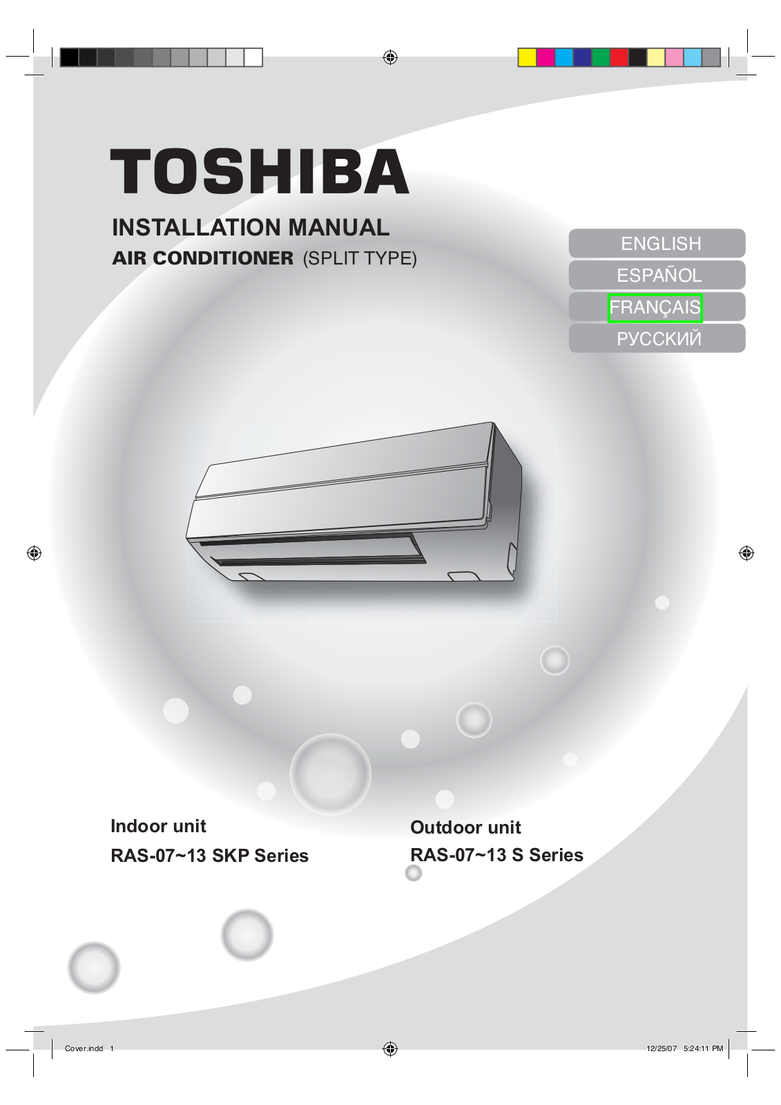 Toshiba RAS-13SA-ES, RAS-13SKP-ES, RAS-07SKP-ES, RAS-07SA-ES Installation manual