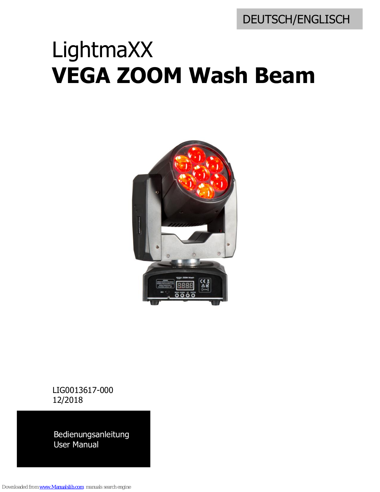 Lightmaxx VEGA ZOOM Wash Beam User Manual