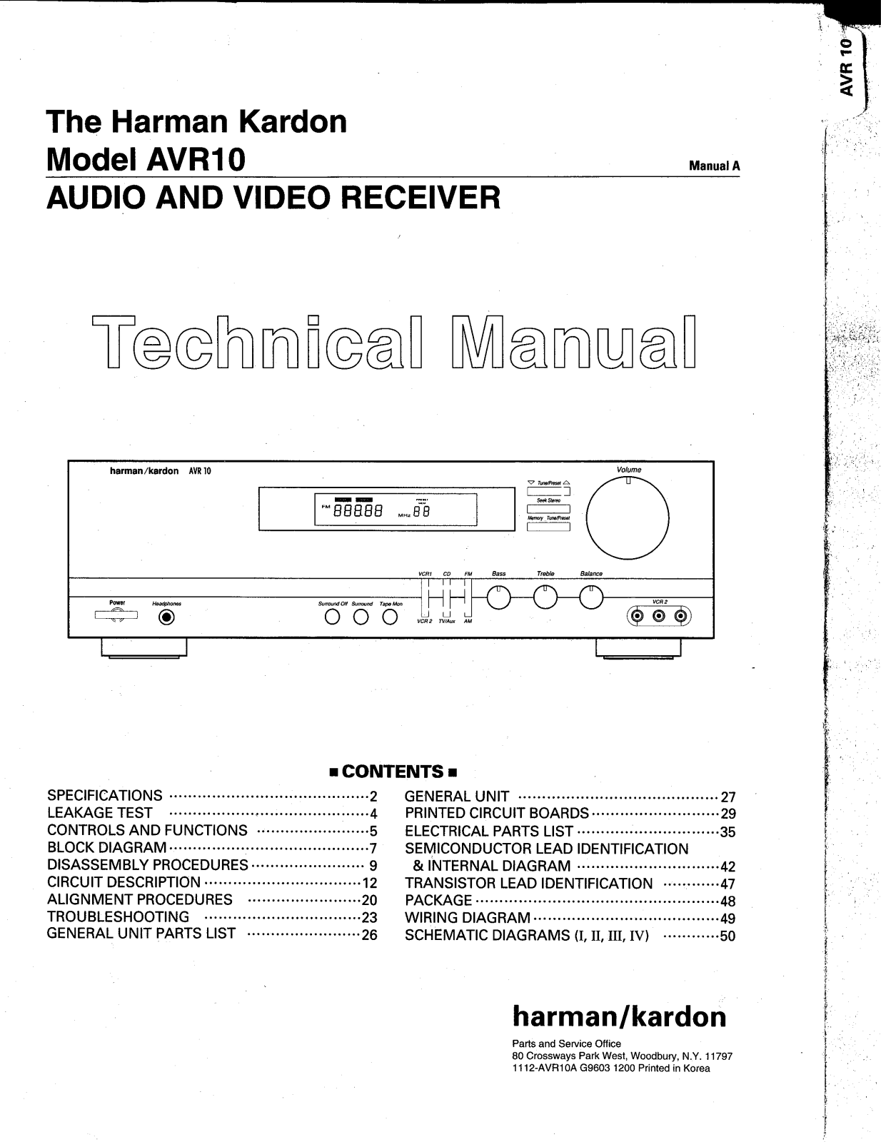 Harman Kardon AVR-10 Service manual