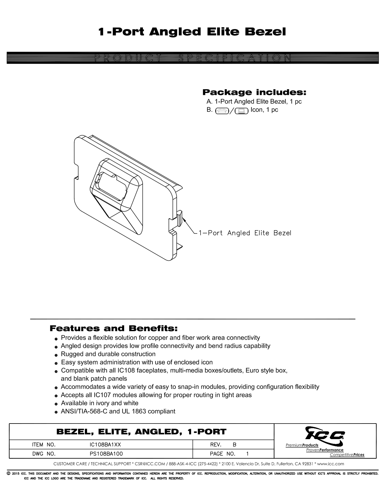 ICC IC108BA1IV, IC108BA1WH Specsheet