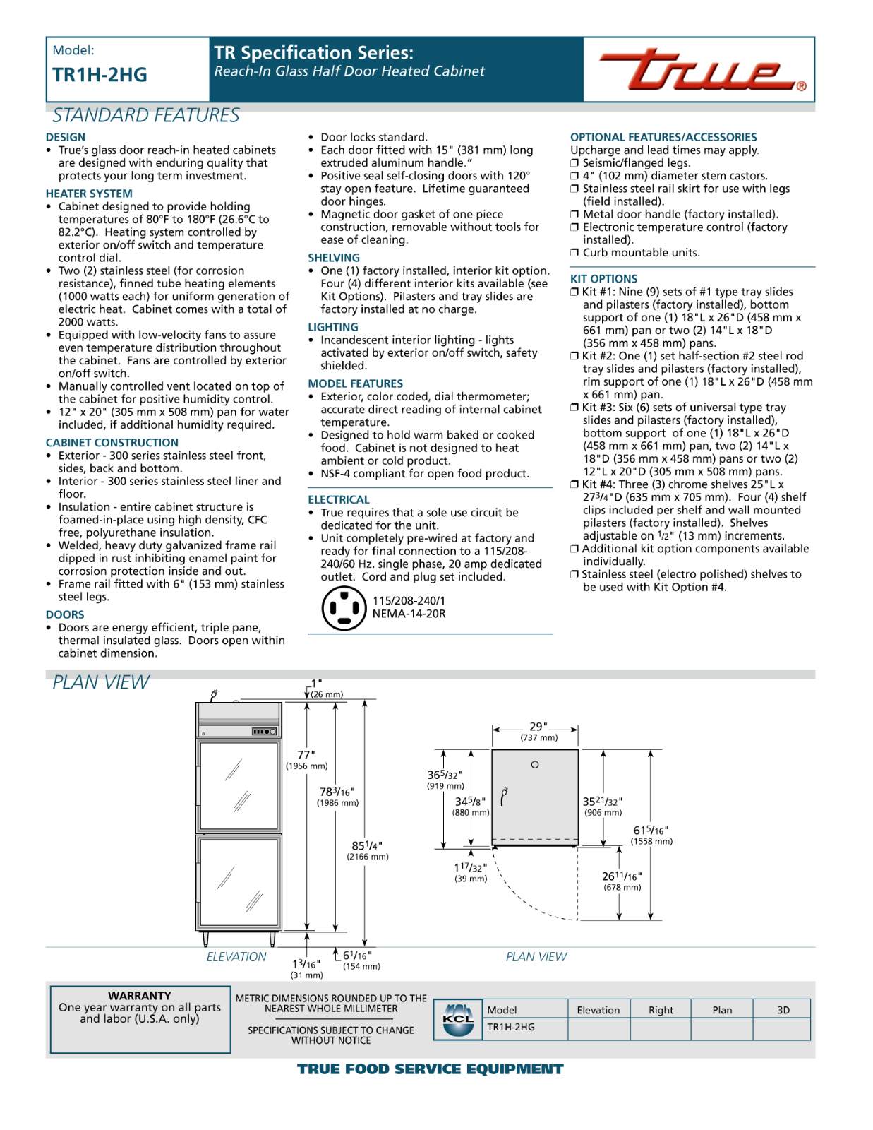 True TR1H-2HG User Manual