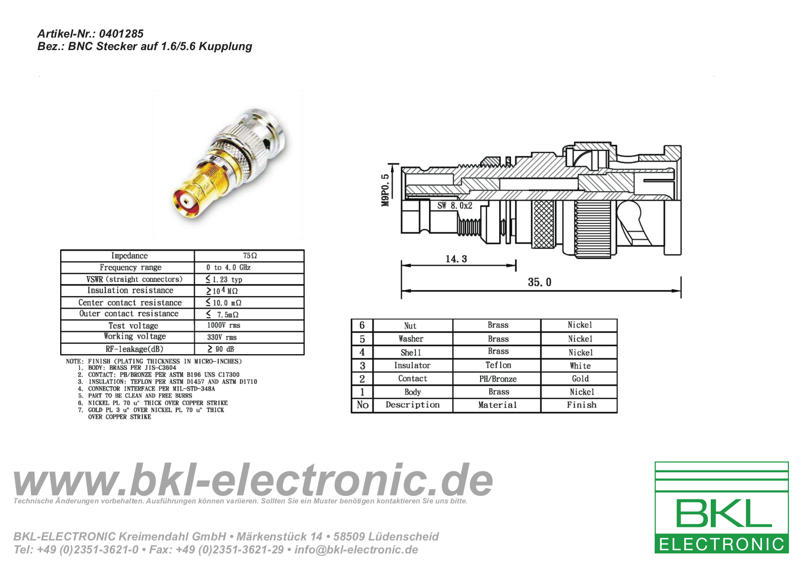 BKL BNC 0401285 Datasheet - ManualMachine.com
