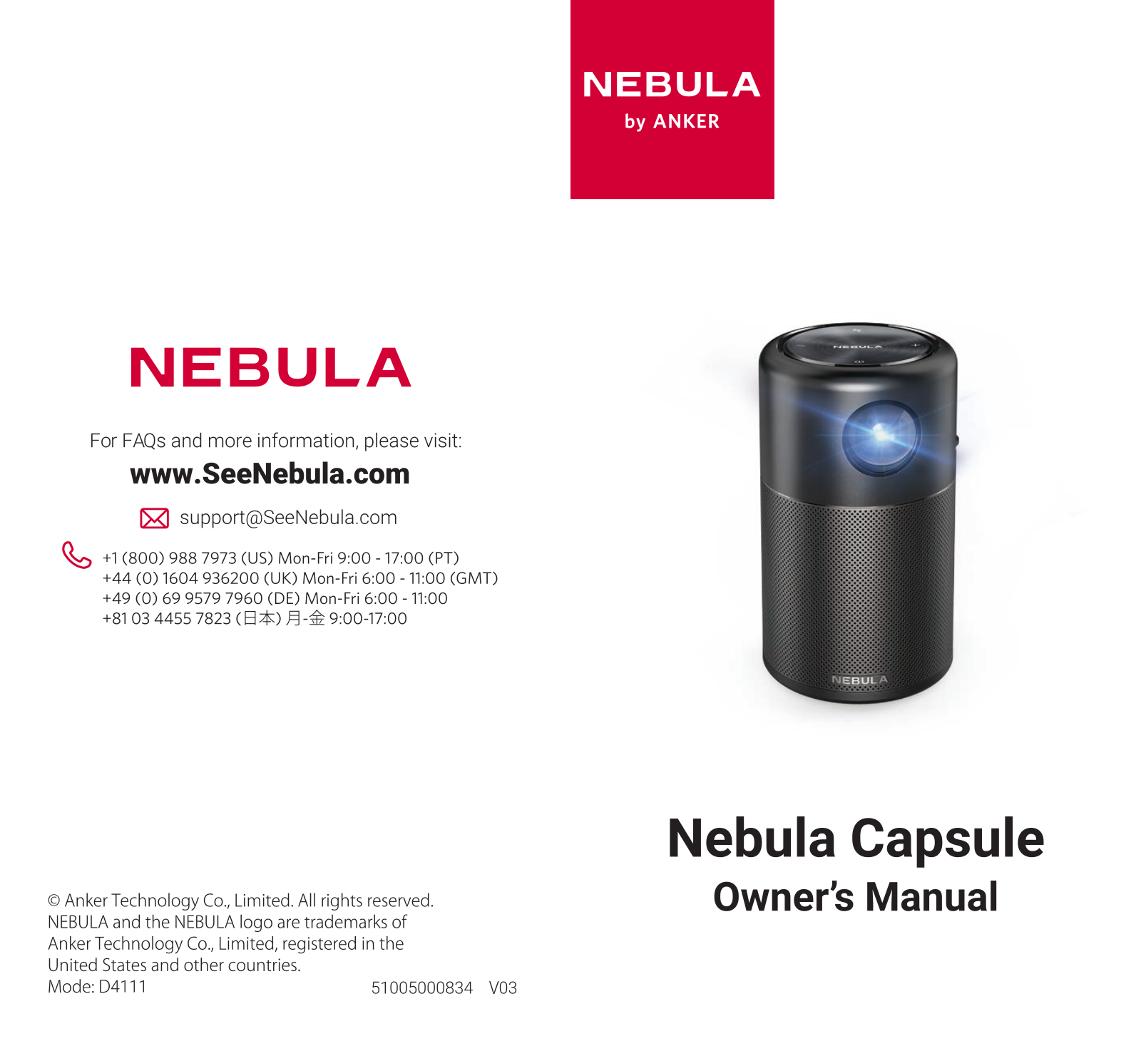 Anker Nebula Capsule, D4111 User Manual