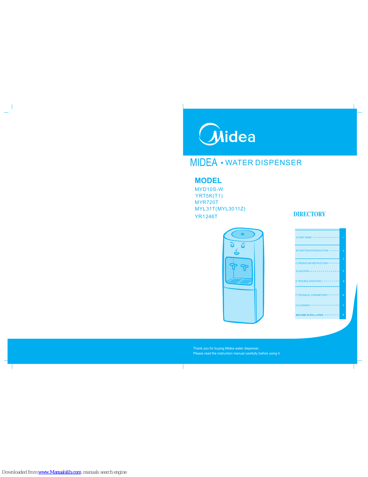 Midea MYD10S-W, YRT5K(T1), MYR720T, MYL31T, YR1246T User Manual - ManualMachine.com