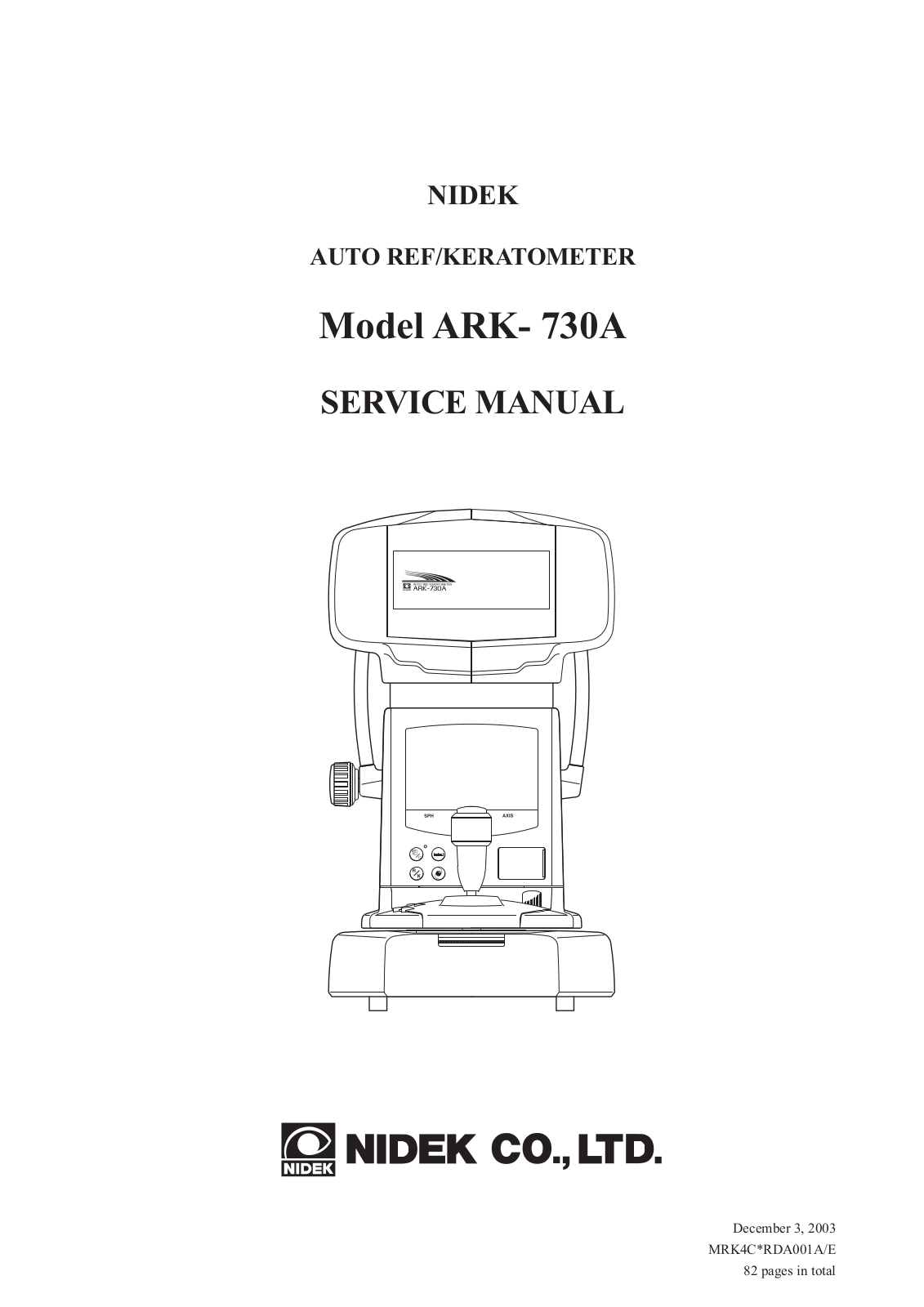 Nidek ARK-730 Service manual