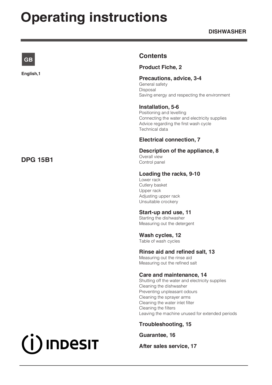 Indesit DPG15B1 Instruction manual