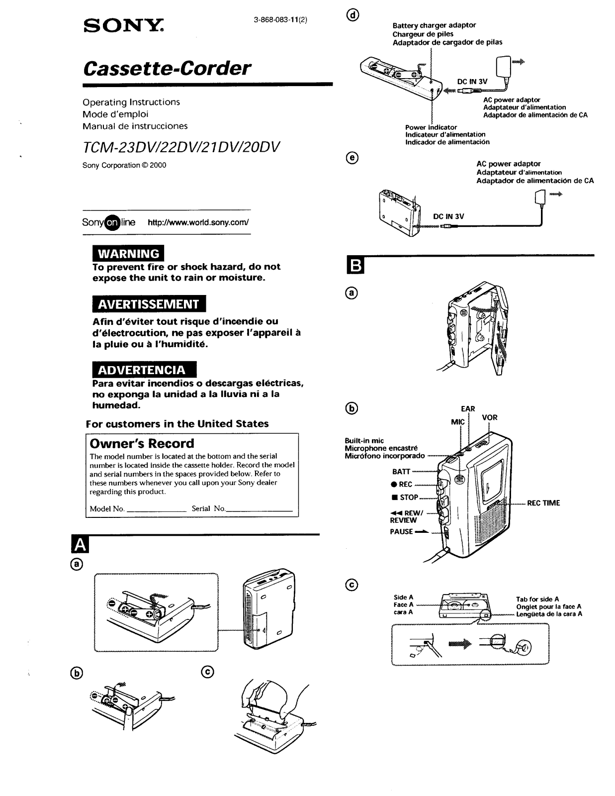 Sony TCM-23DV, TCM-22DV, TCM-21DV, TCM-20DV Operating Instructions