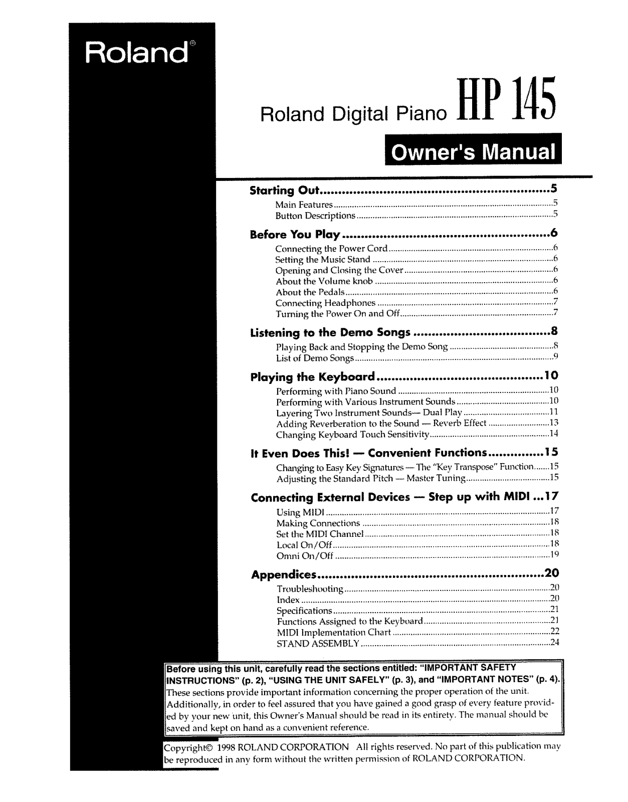 Roland HP 145 Service Manual