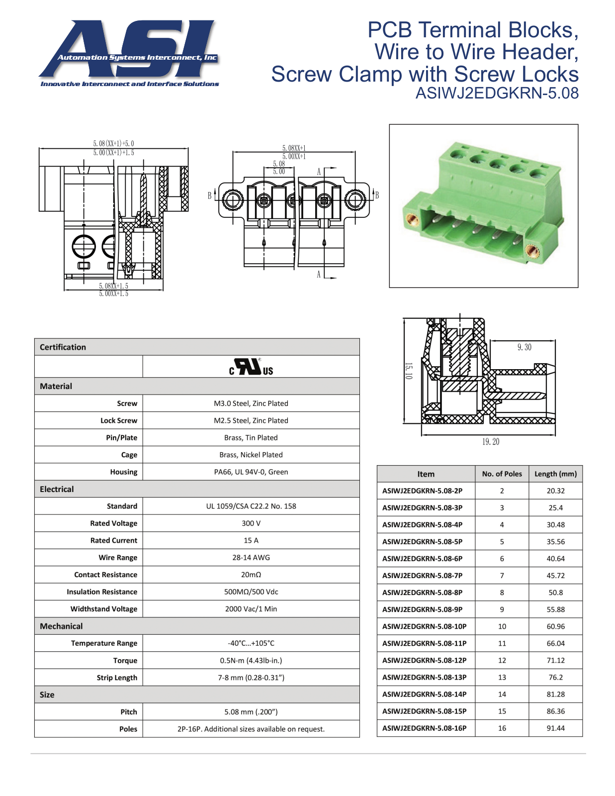 ASI-Automation Systems Interconnect ASIWJ2EDGKRN-5.08 Data Sheet