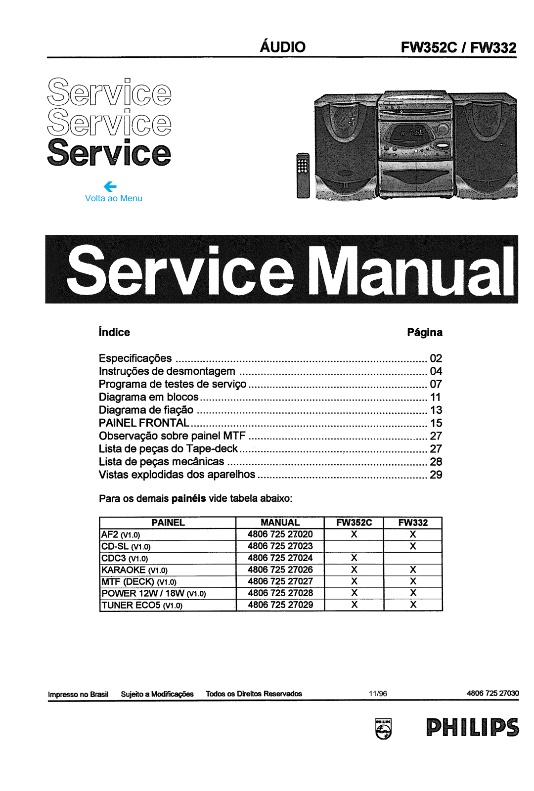 Philips FW-332, FW-352-C Service manual