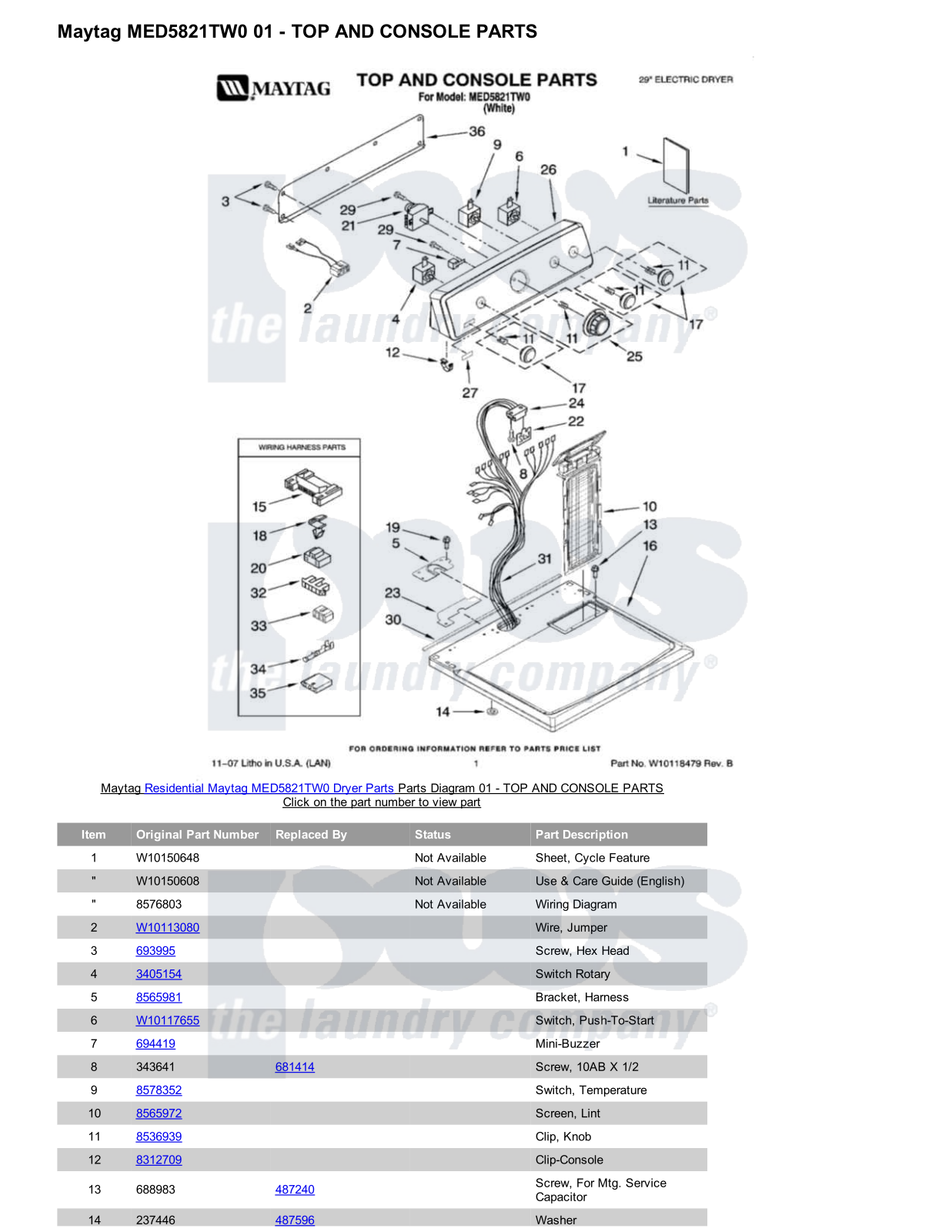 Maytag MED5821TW0 Parts Diagram