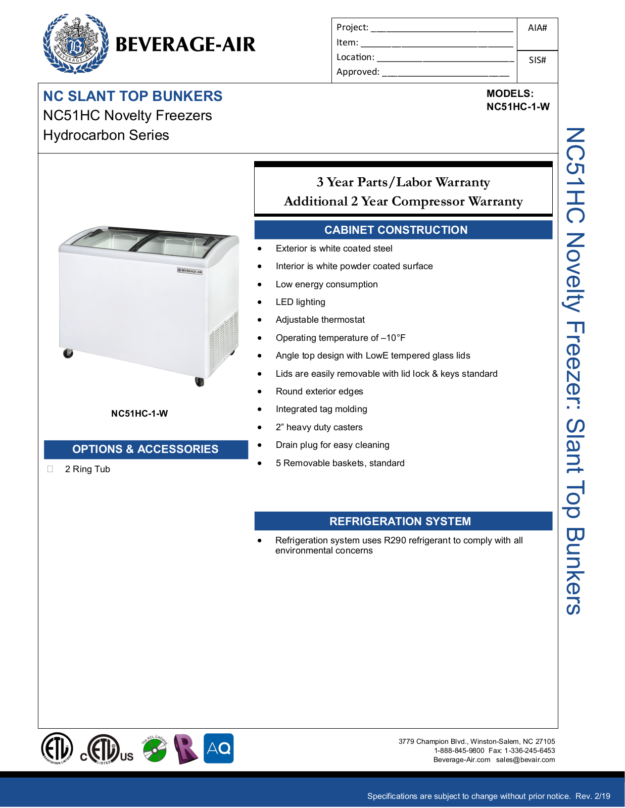 Beverage-Air NC51HC1W Specifications