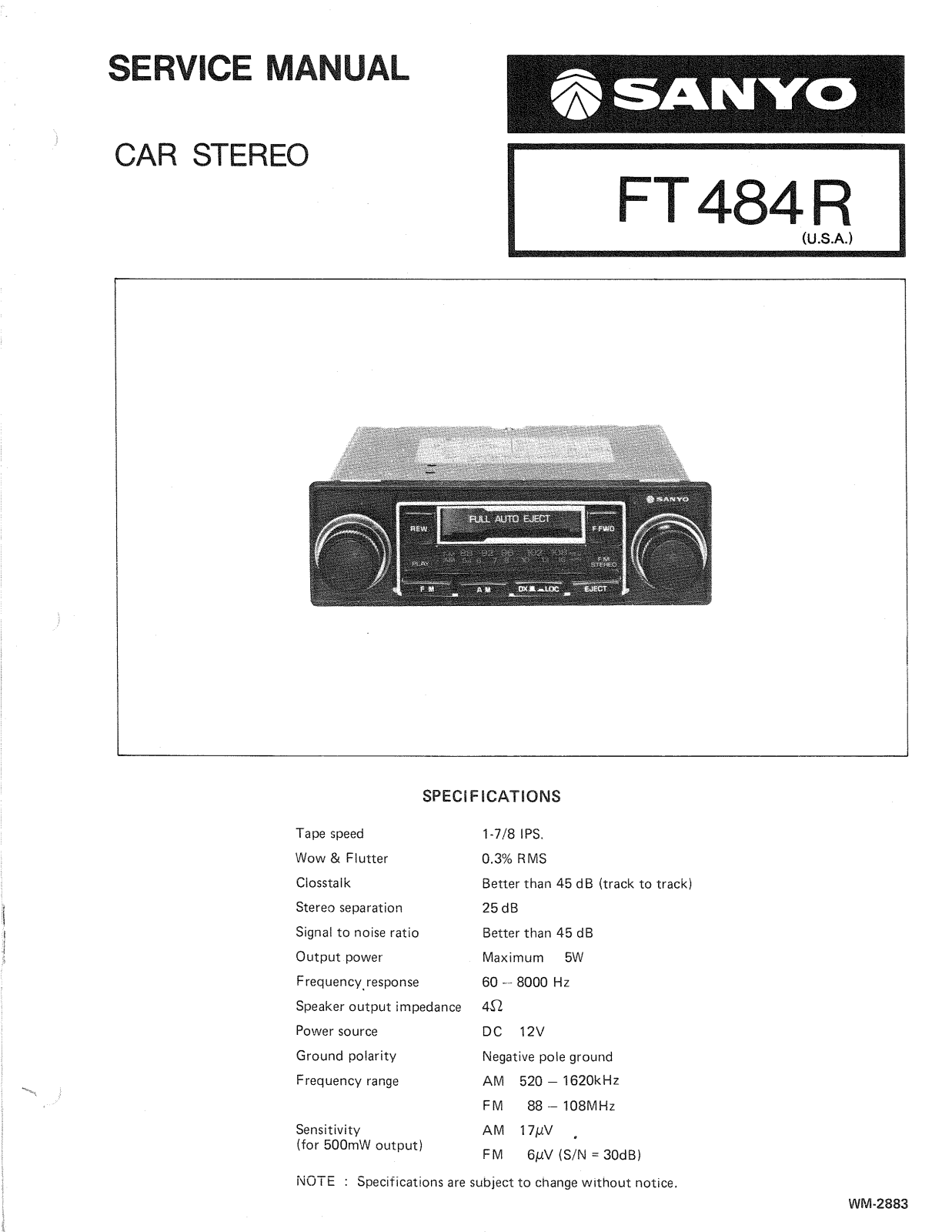 Sanyo FT-484-R Service manual