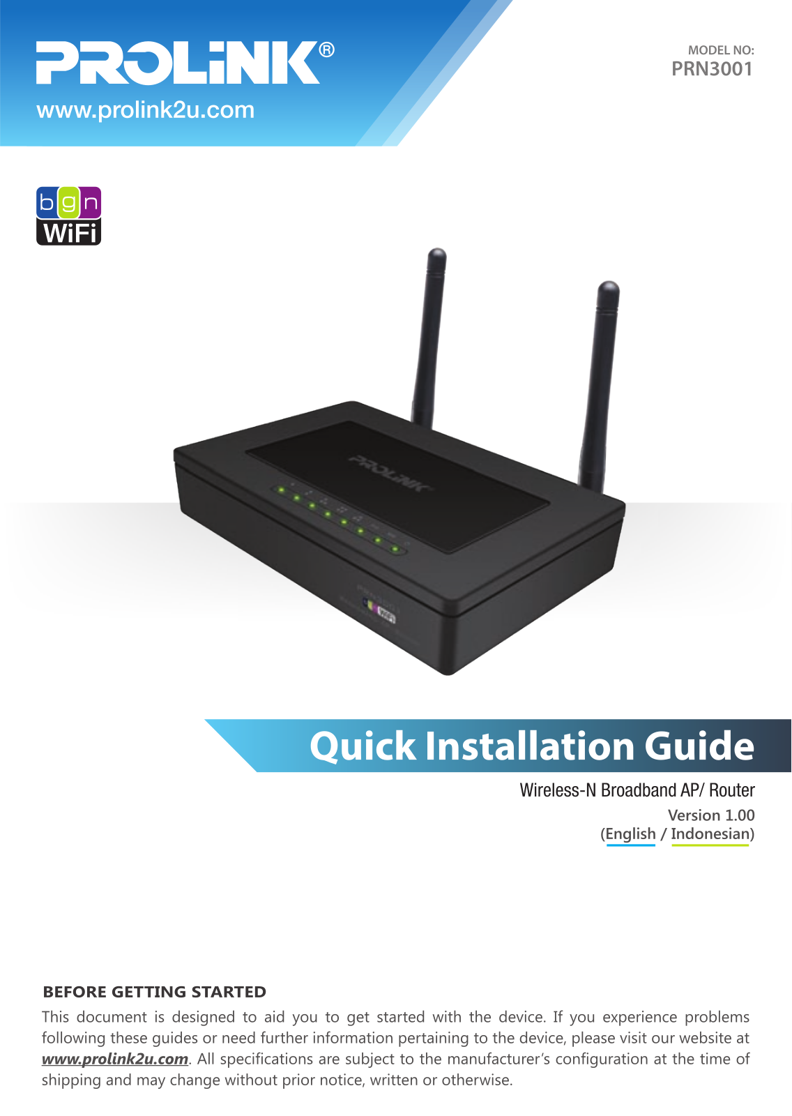 PROLiNK PRN3001 Quick Install Guide