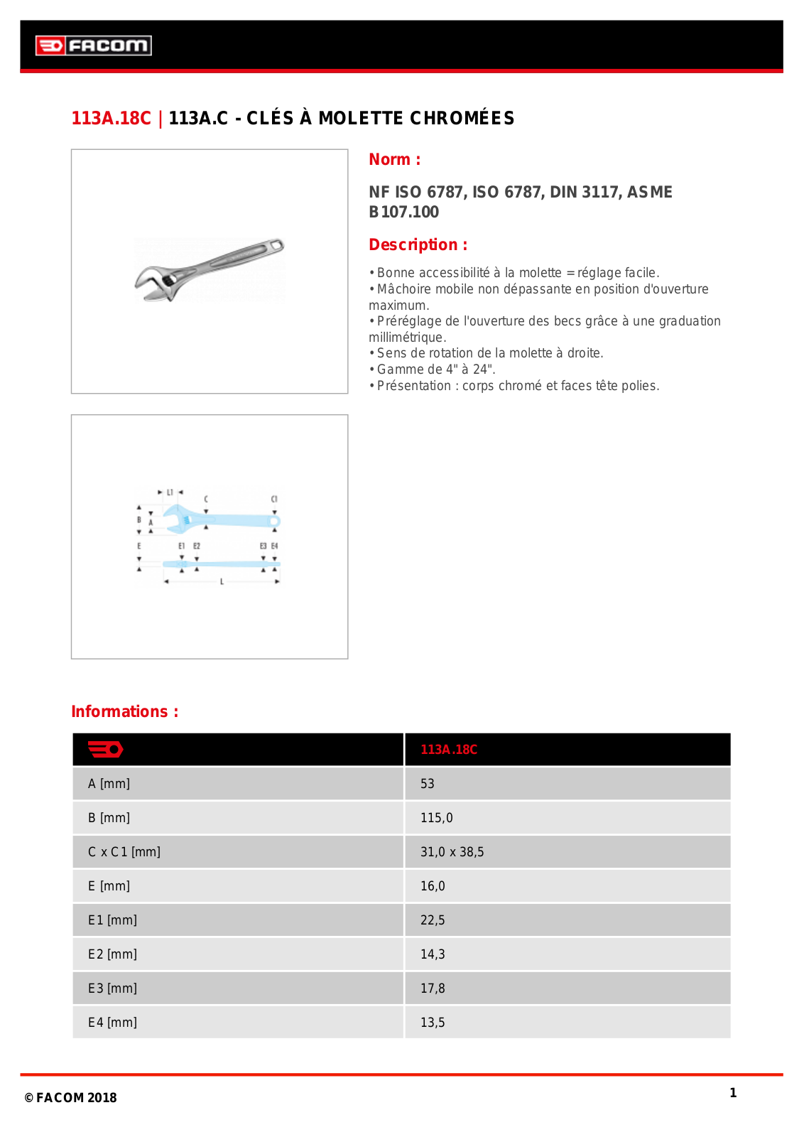 Facom 113A.18C Specification - ManualMachine.com