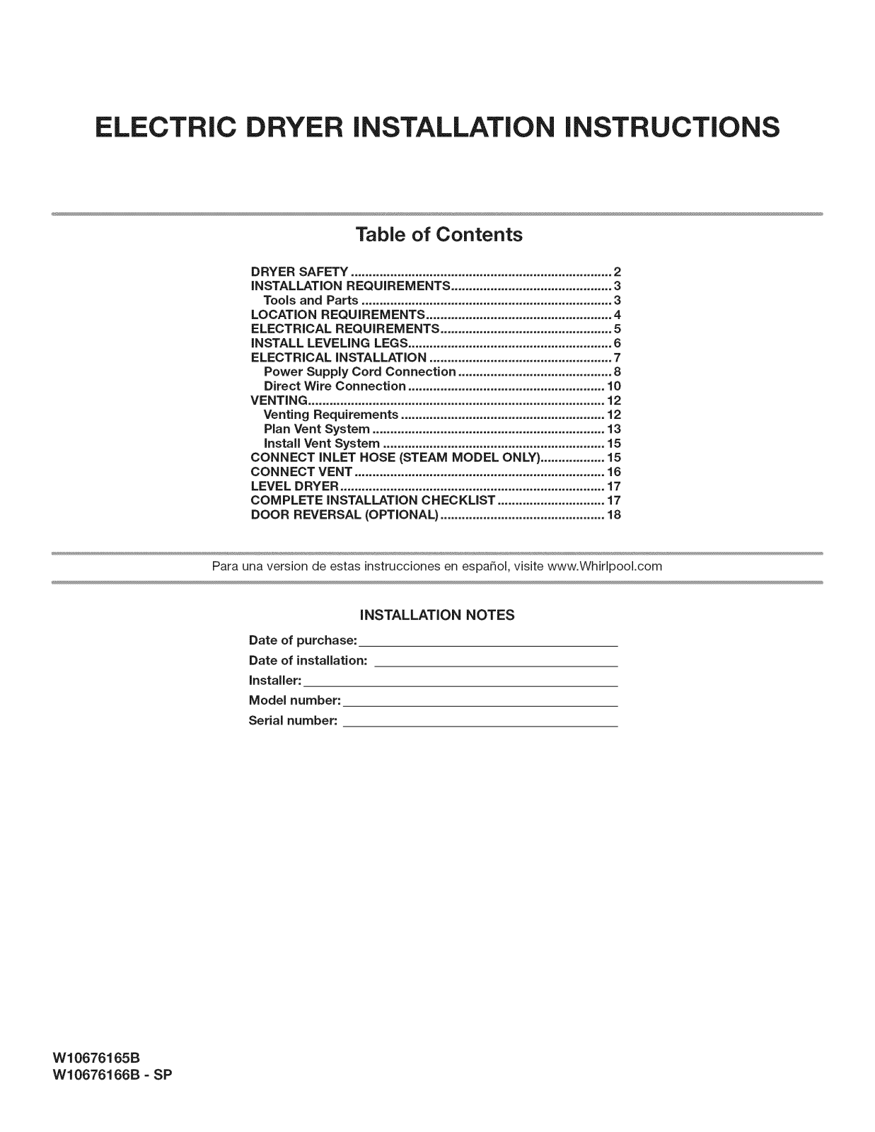 Whirlpool WED97HEDU0, WED97HEDW0, WED97HEDBD0, WED97HEDC0, WED95HEDW0 Installation Guide