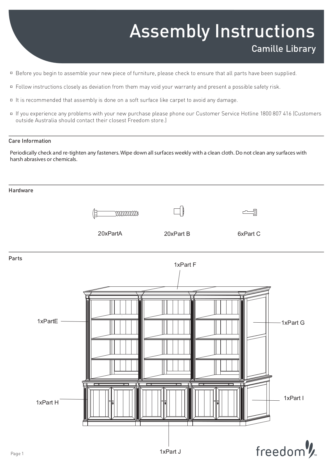 Freedom Camille Library Assembly Instruction