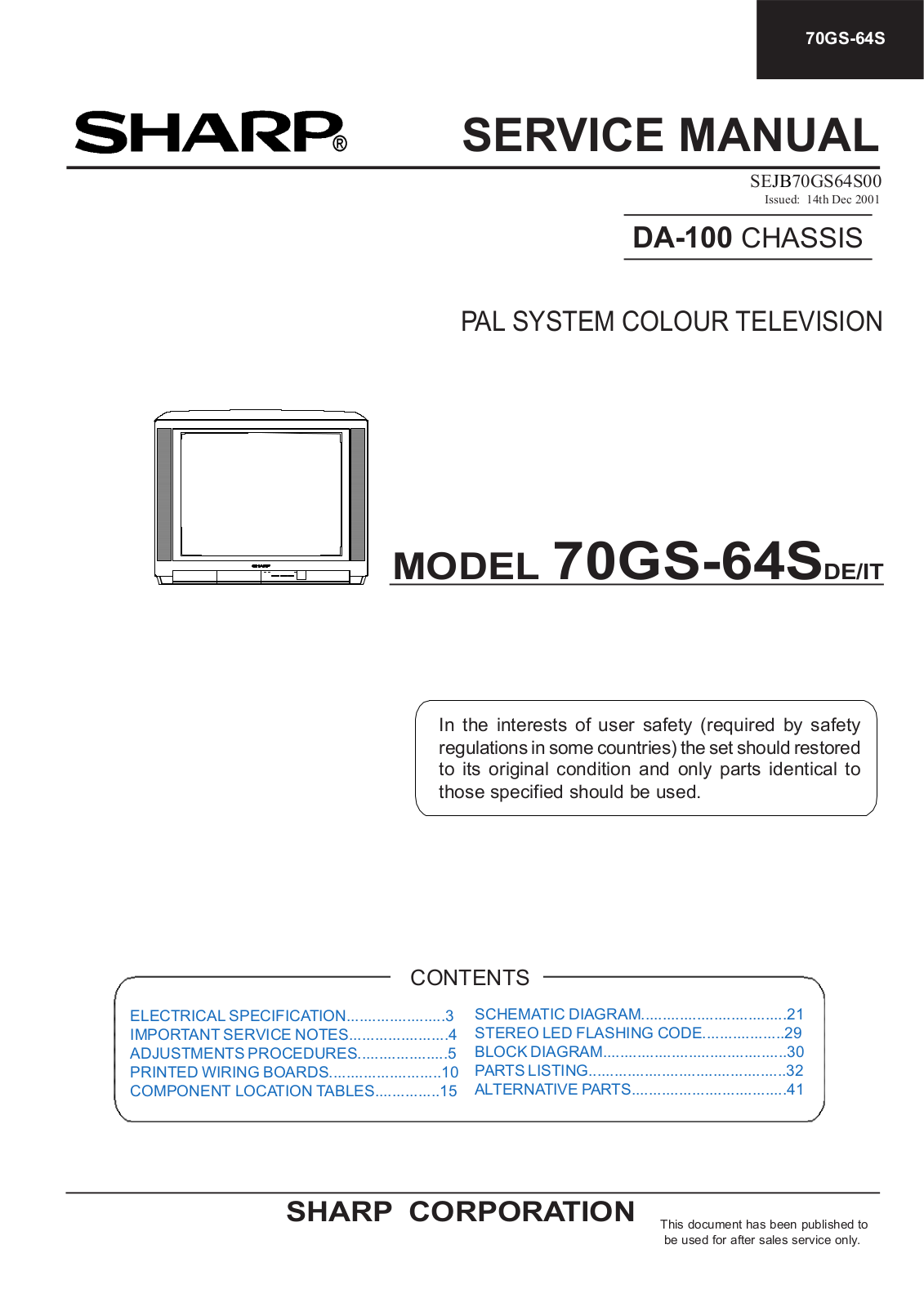 Sharp 70GS-64S Service manual