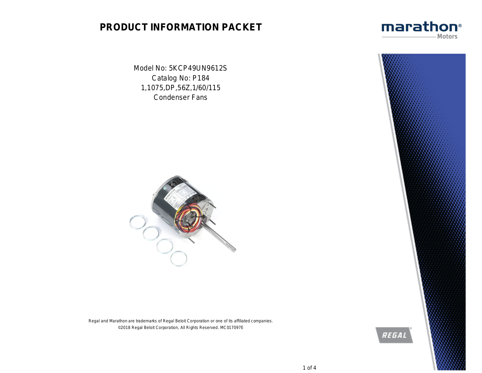 Marathon Electric 5KCP49UN9612S Product Information Packet