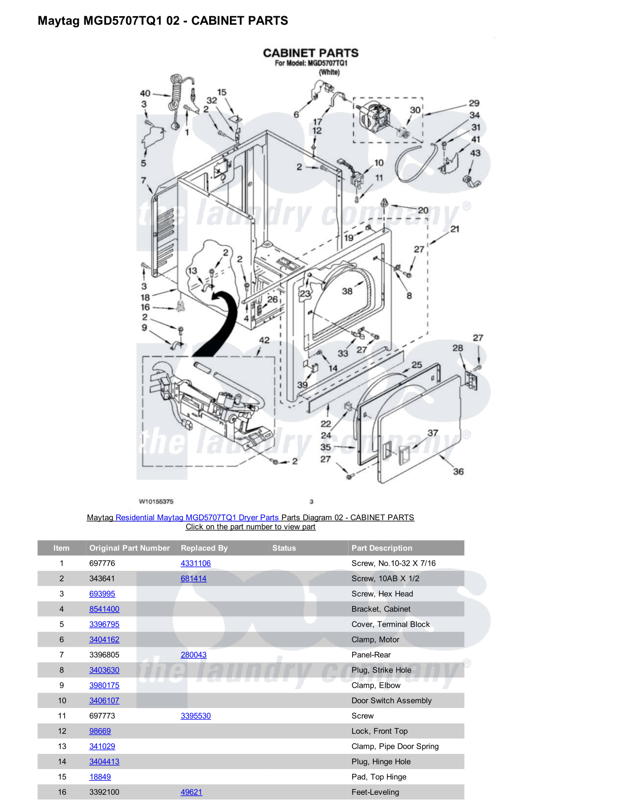 Maytag MGD5707TQ1 Parts Diagram