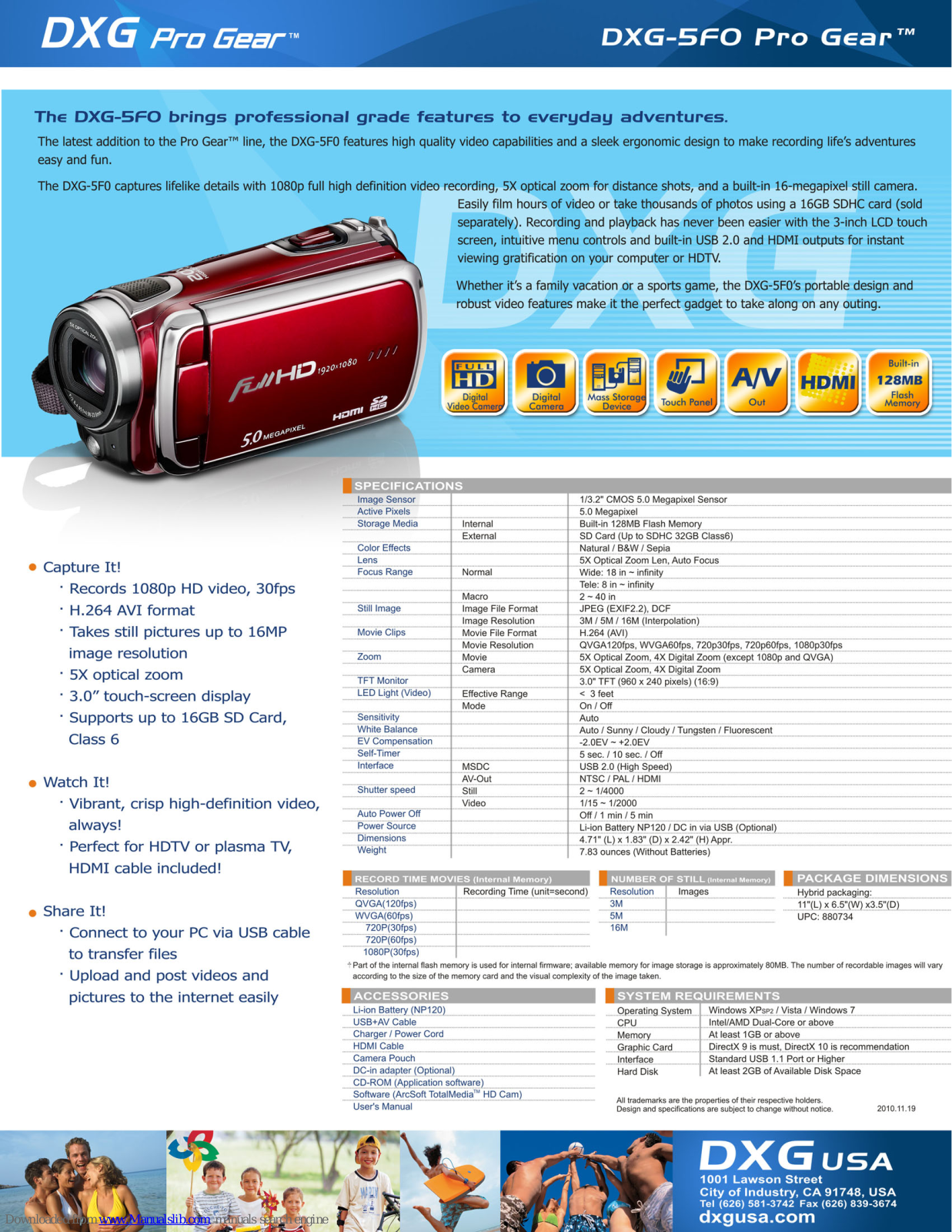 DXG DXG-5F0V, Pro Gear DXG-5F0 Specifications - ManualMachine.com
