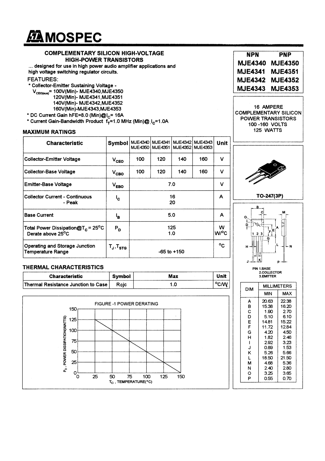 MOSPEC MJE4353, MJE4350, MJE4351, MJE4352, MJE4342 Datasheet