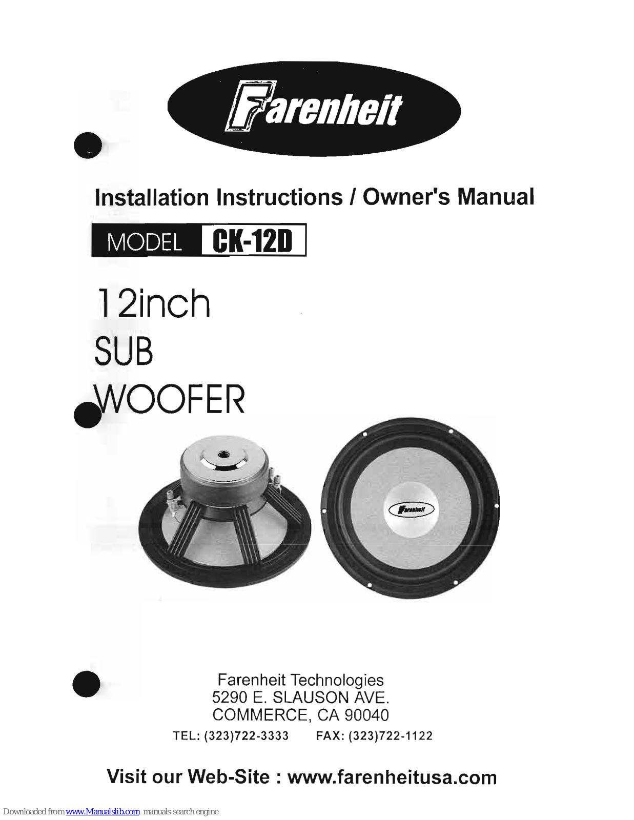 Farenheit CK-12D Installation Instructions And Service Manual