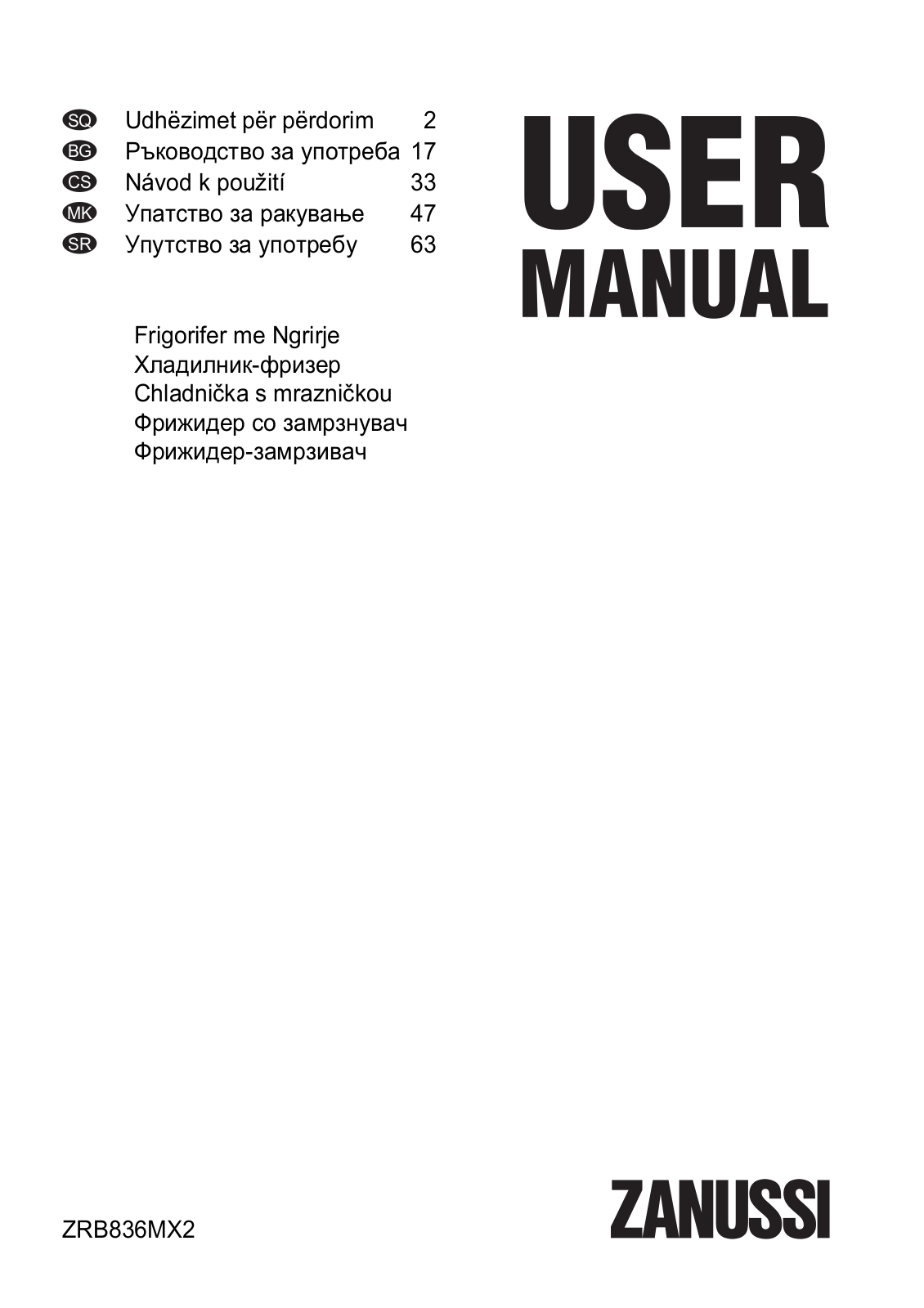 Zanussi ZRB836MX2 User Manual