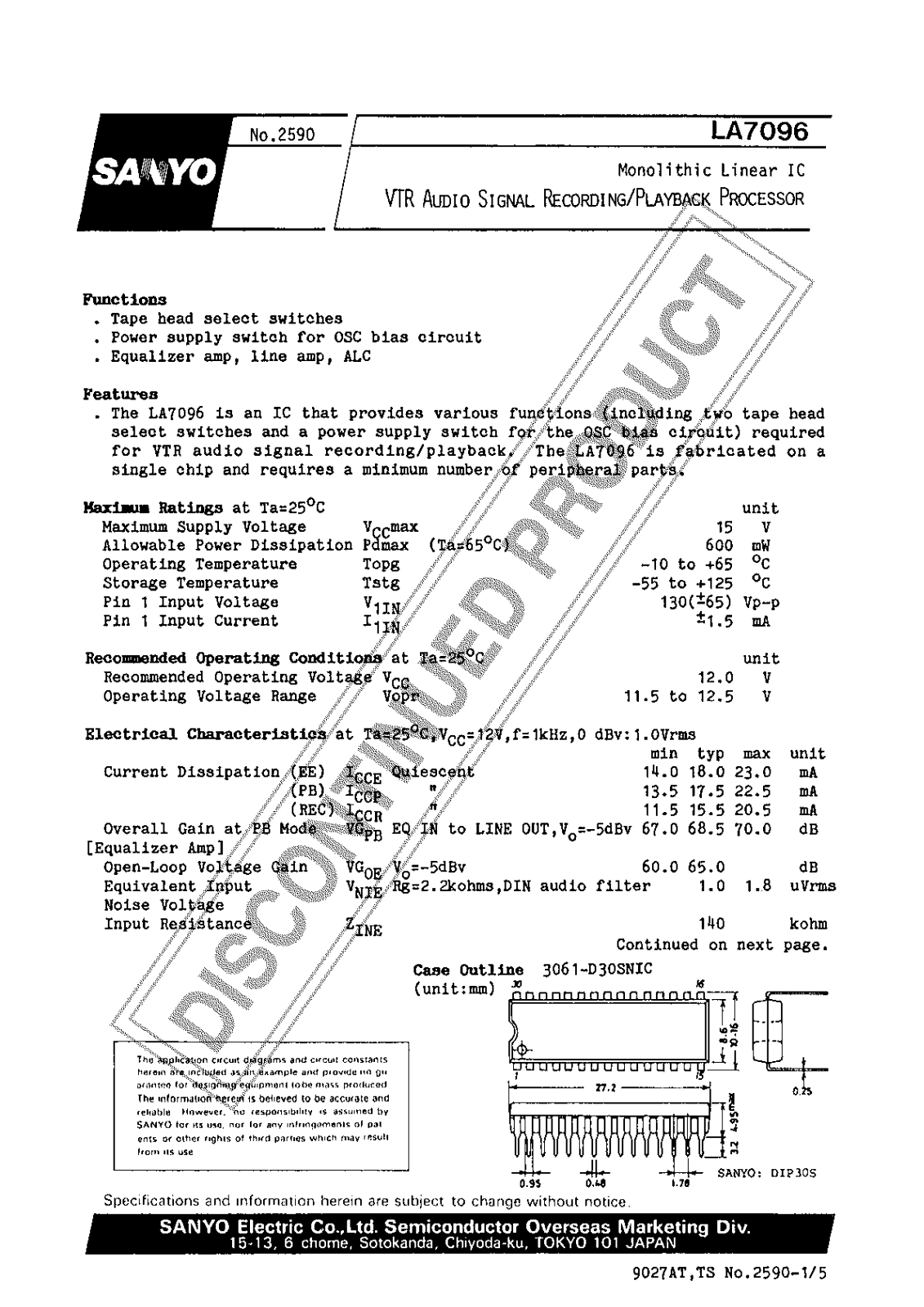 SANYO LA7096 Datasheet