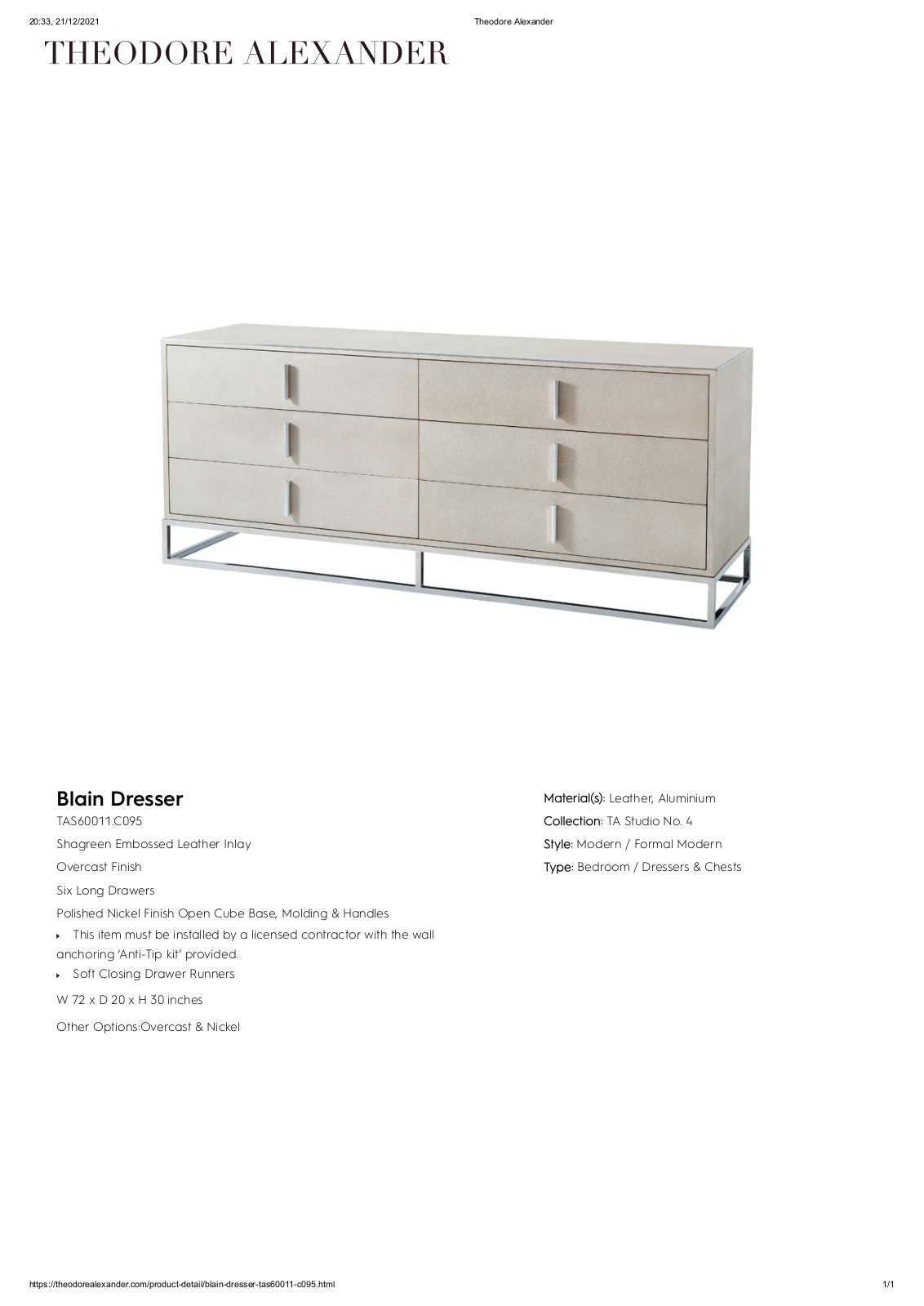 Theodore Alexander FPLJ3500 Specifications - ManualMachine.com