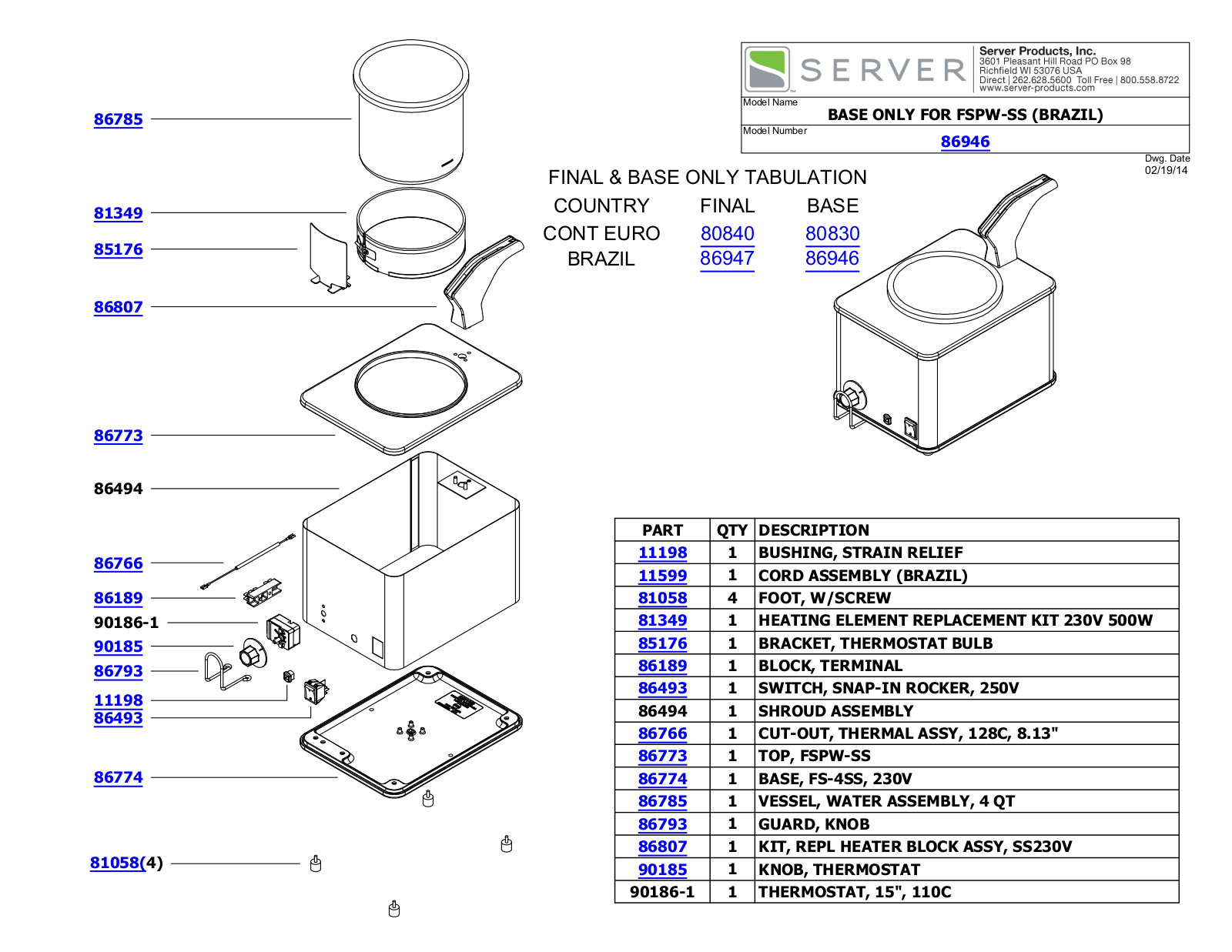 Server 86946 Parts Manual