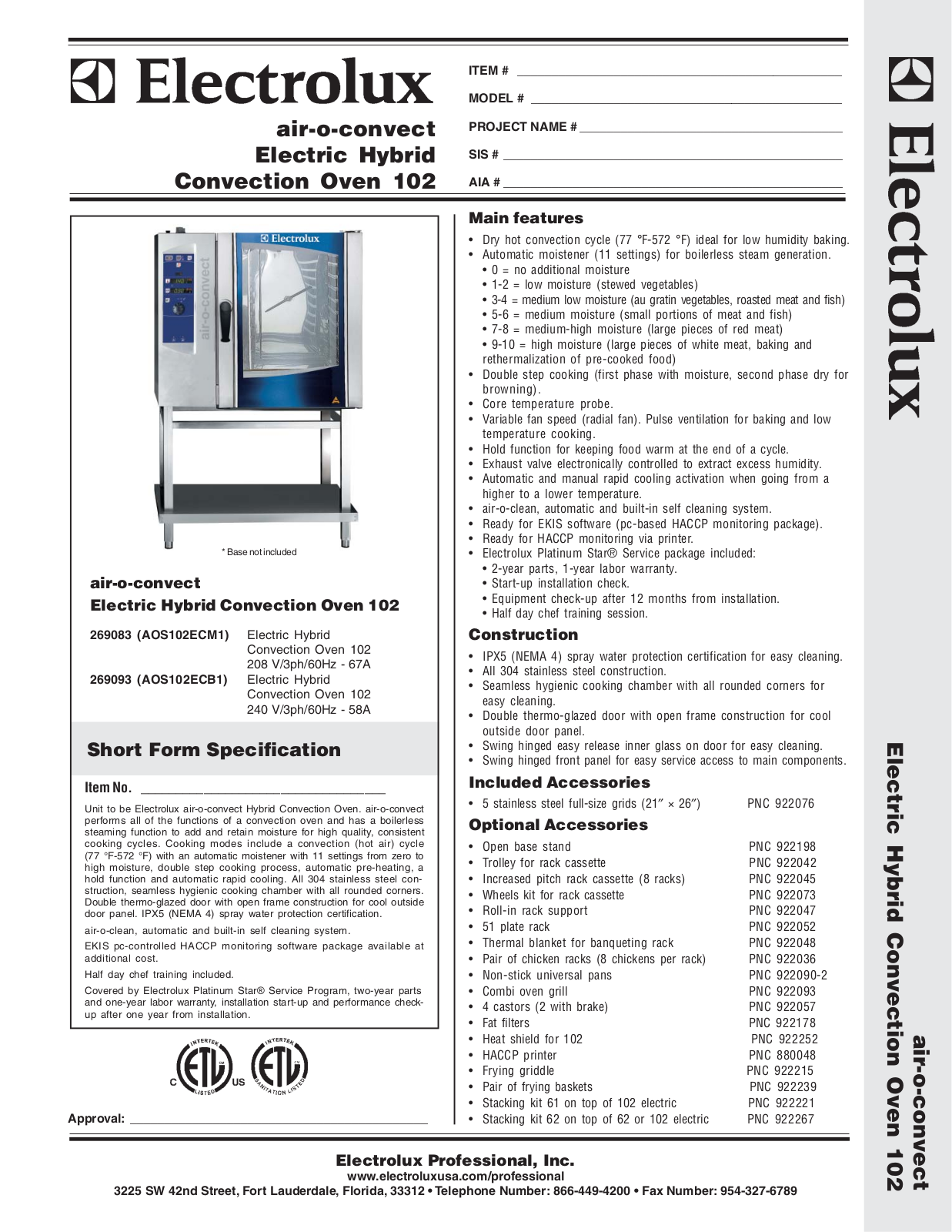 Electrolux AOS102ECB1, AOS102ECM1 User Manual