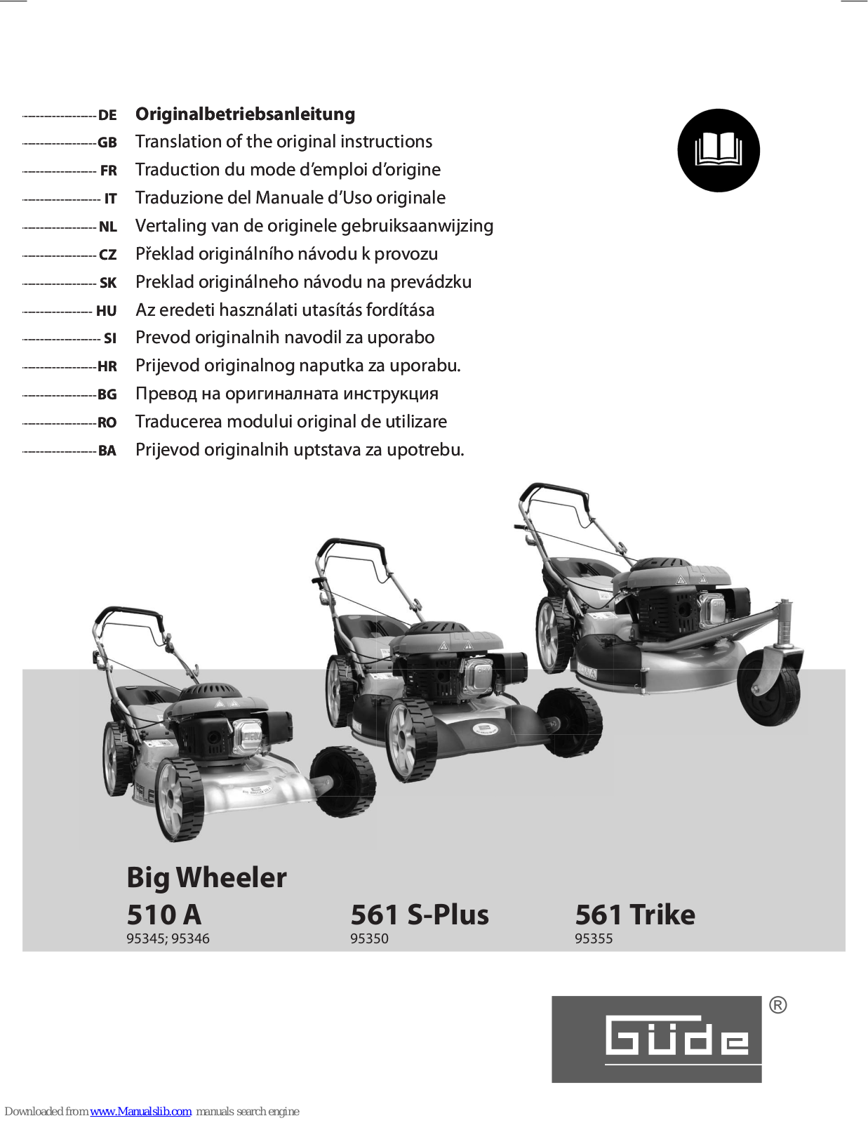 Gude 95350, 95345, 561 Trike, 95355, 95346 Translation Of The Original Instructions