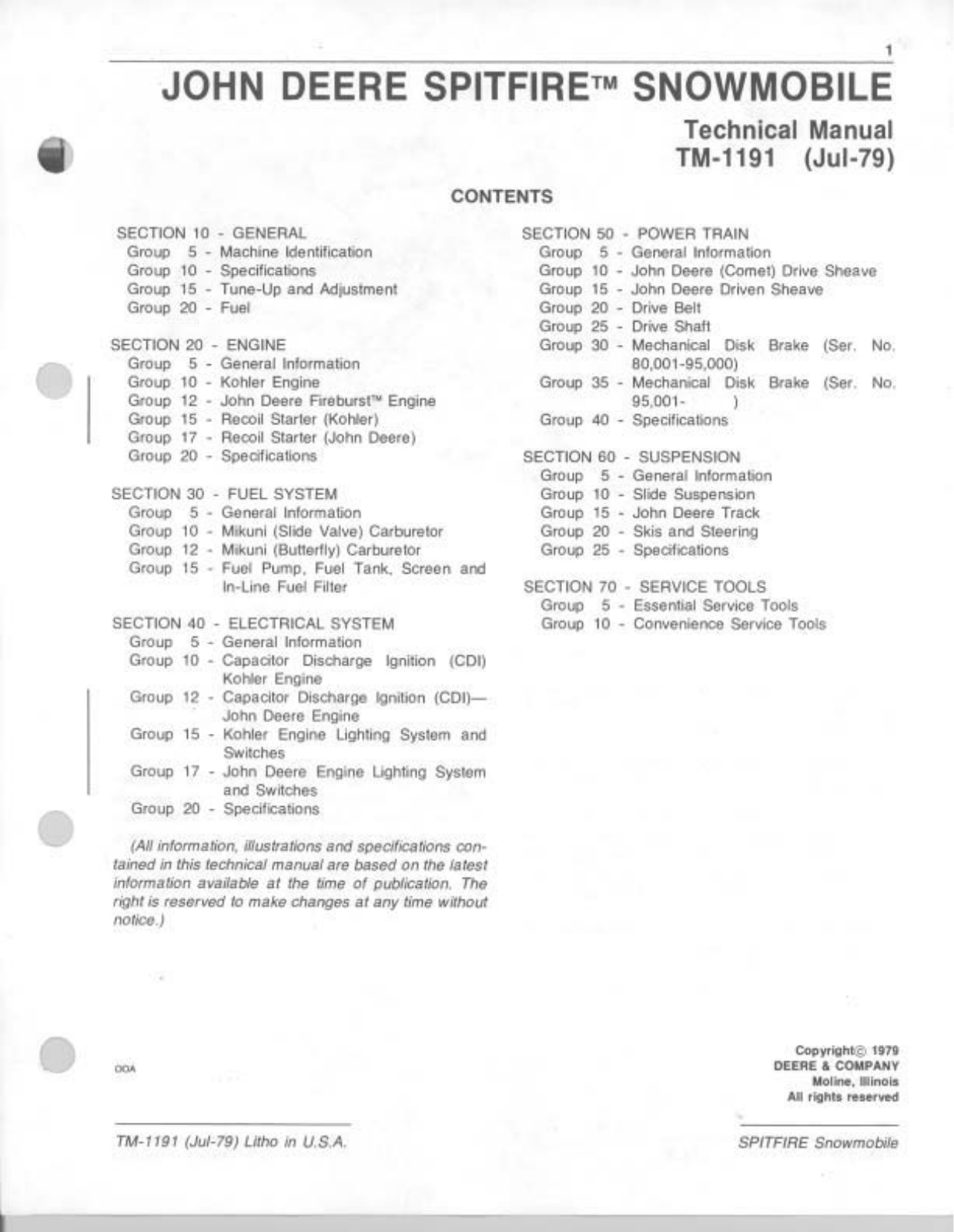 John Deere TM·1191 Technical Manual