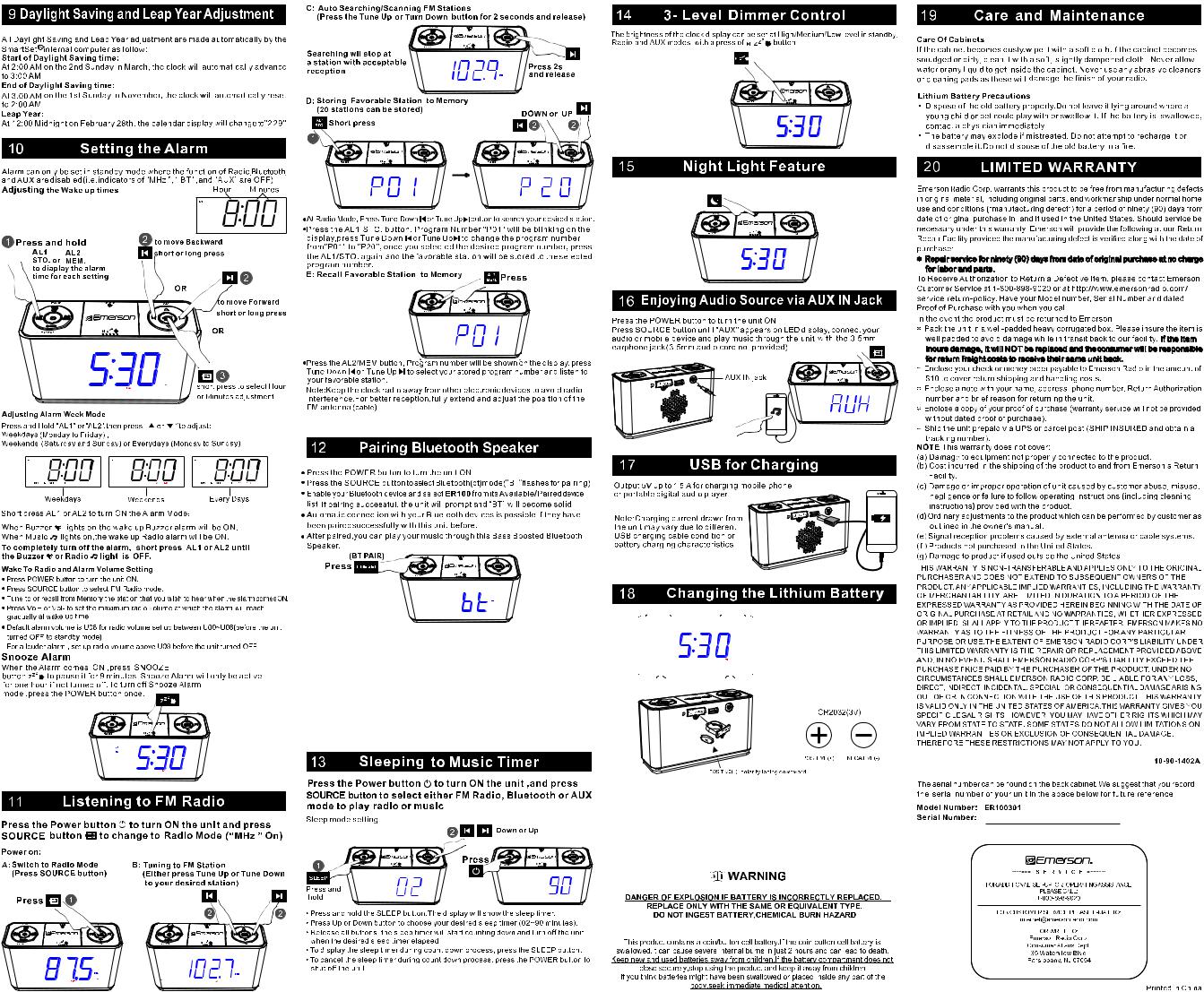 Emerson Radio ER100301 User Manual