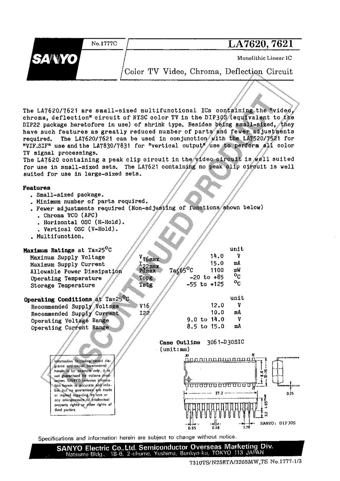 SANYO LA7621, LA7620 Datasheet