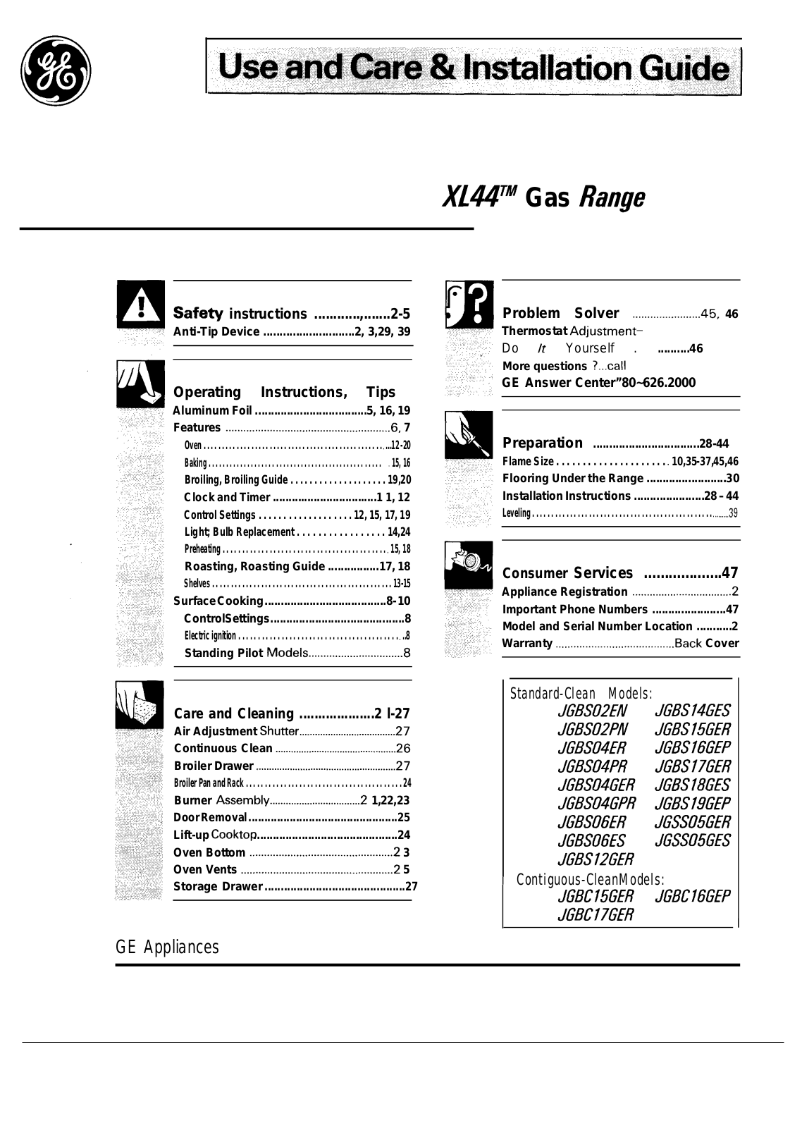 GE JGBS16GEP, JGBS15GER, JGBS04GER, JGBS02PN, JGBS04ER User Manual