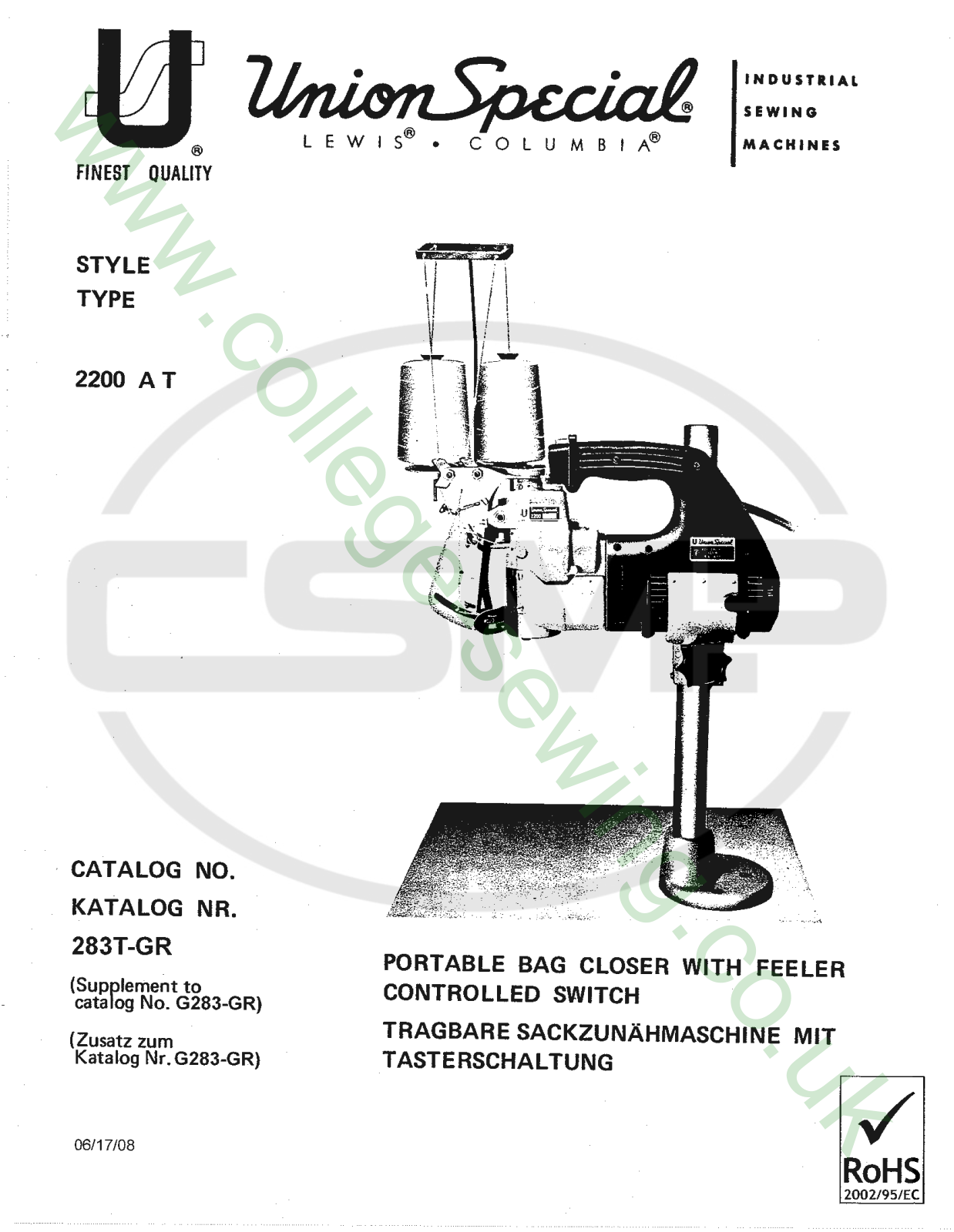 Union Special 283T GR Parts Book