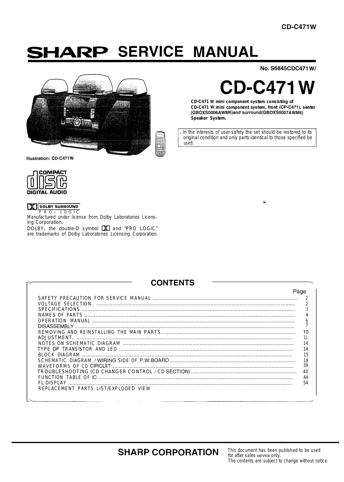 Sharp CD-C471 Schematic
