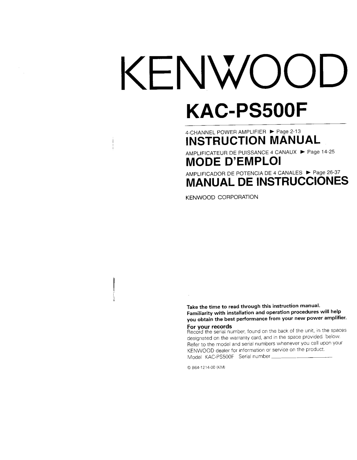 Kenwood KACPS-500 Owners Manual