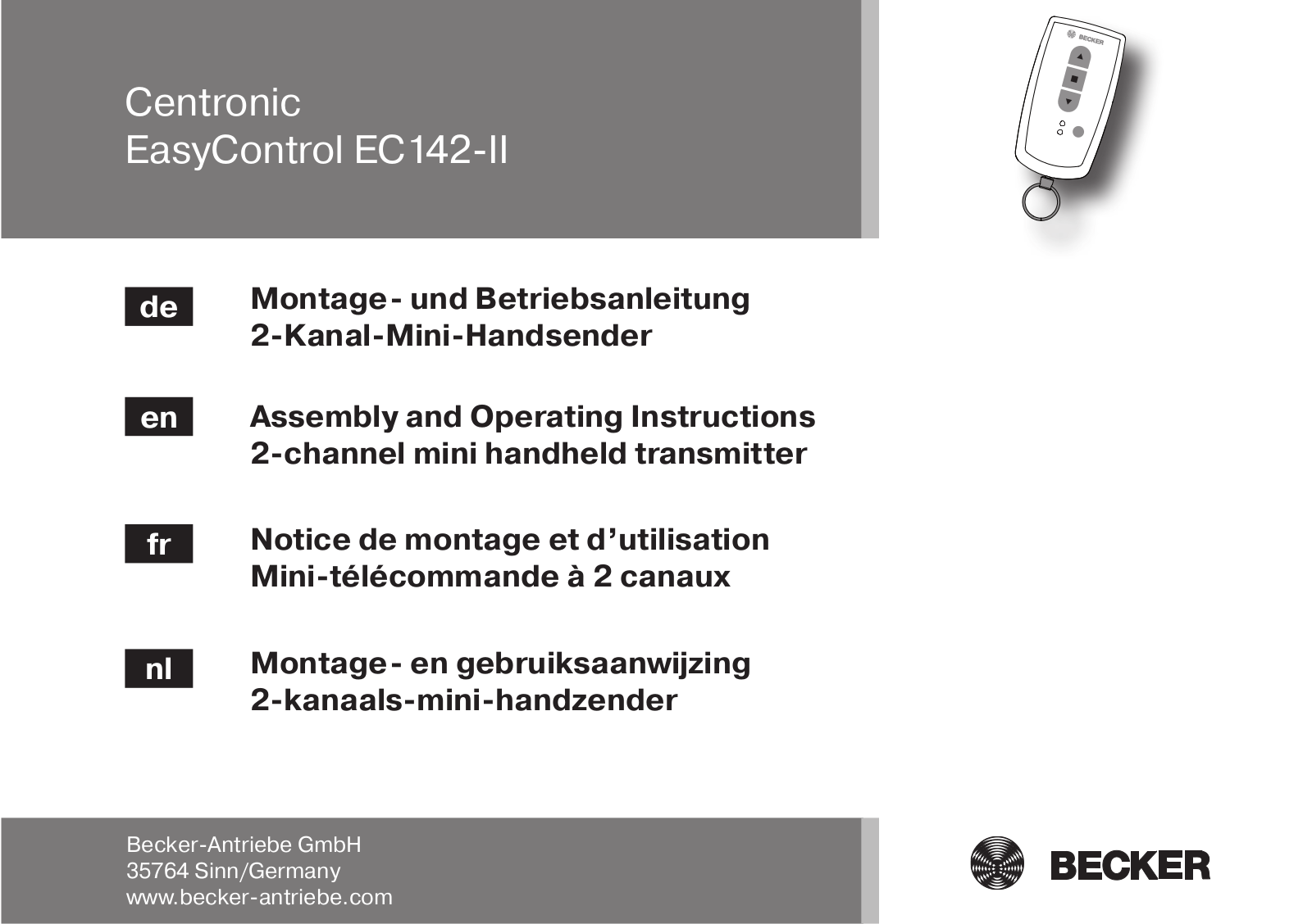 Becker Centronic EasyControl EC142-II Assembly And Operating Instructions Manual